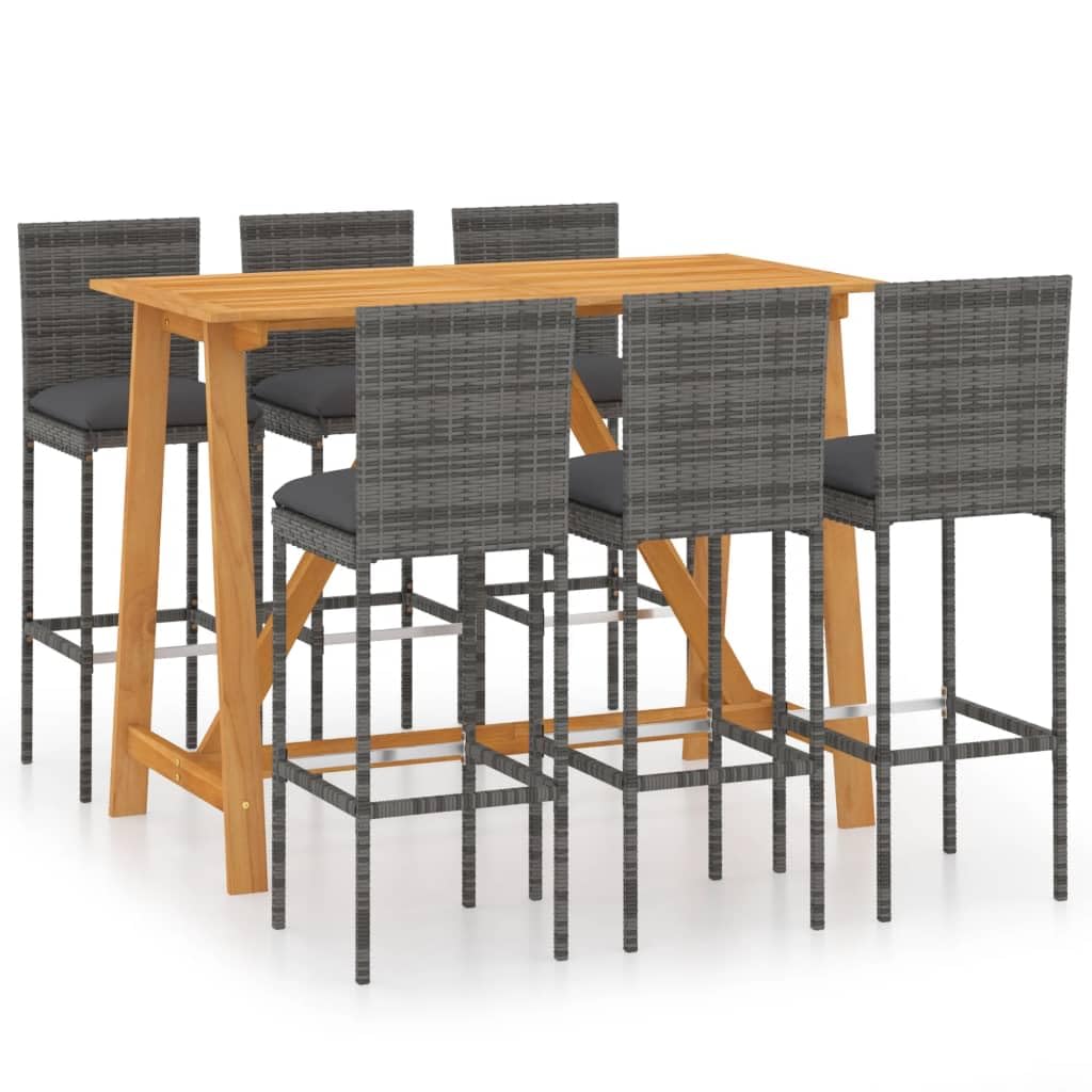 vidaXL 7 Piece Garden Bar Set with Cushions Gray