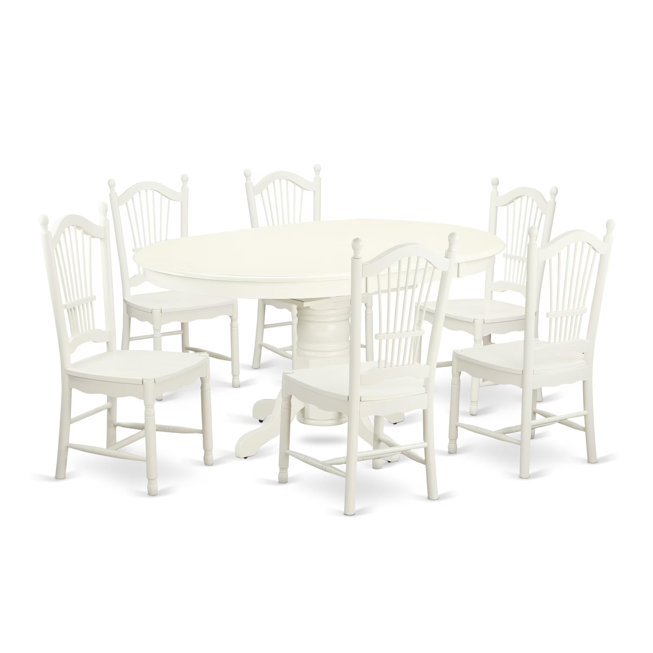 AVDO7-LWH-W 7 Pc Dining set with a Kitchen Table and 6 Wood Seat Kitchen Chairs in Linen White