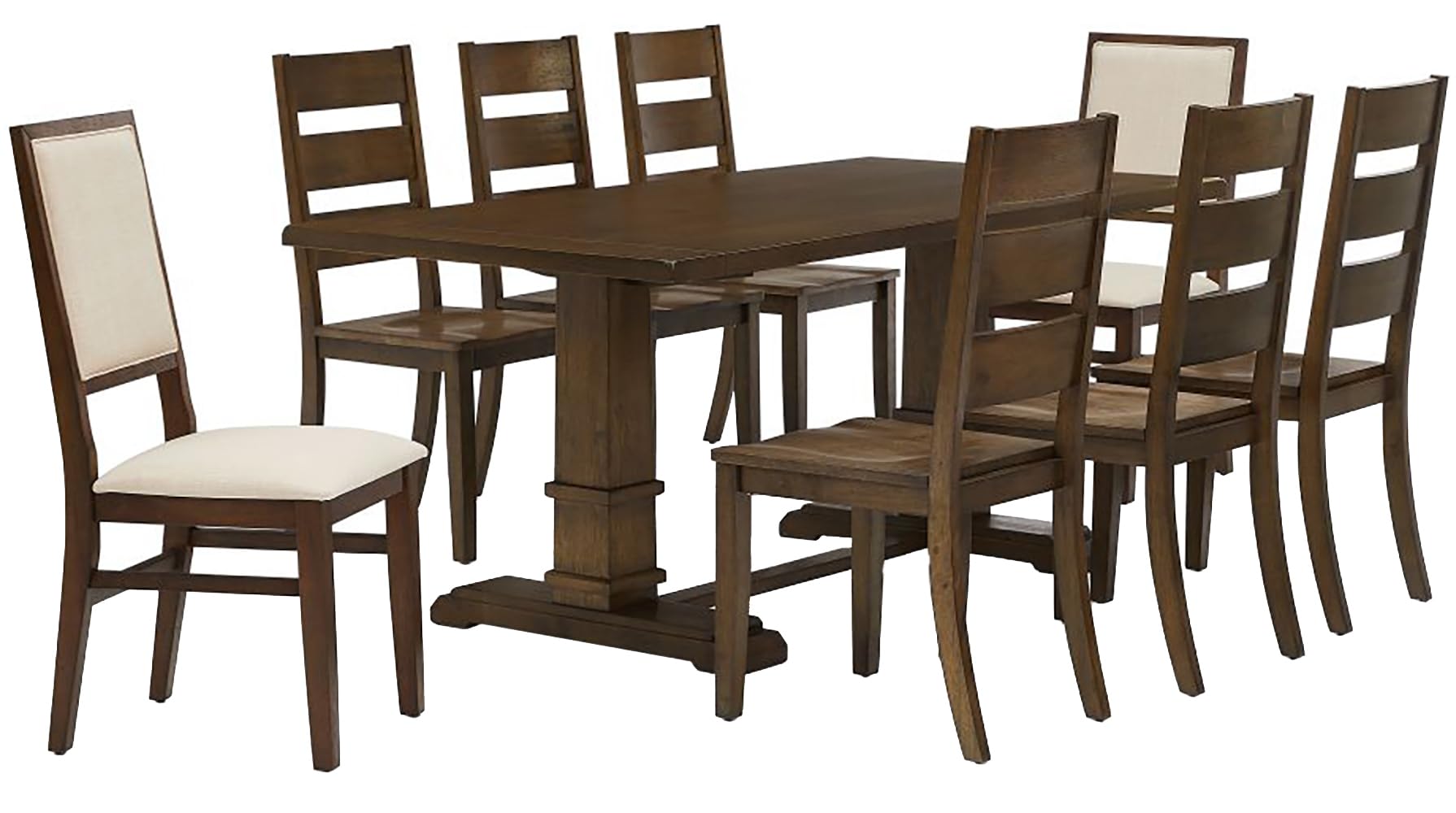Joanna 9-Piece Dining Table Set For 8 Dark Oak/Crme - Table, 6 Ladder-Back Chairs, & 2 Upholstered Back Chairs