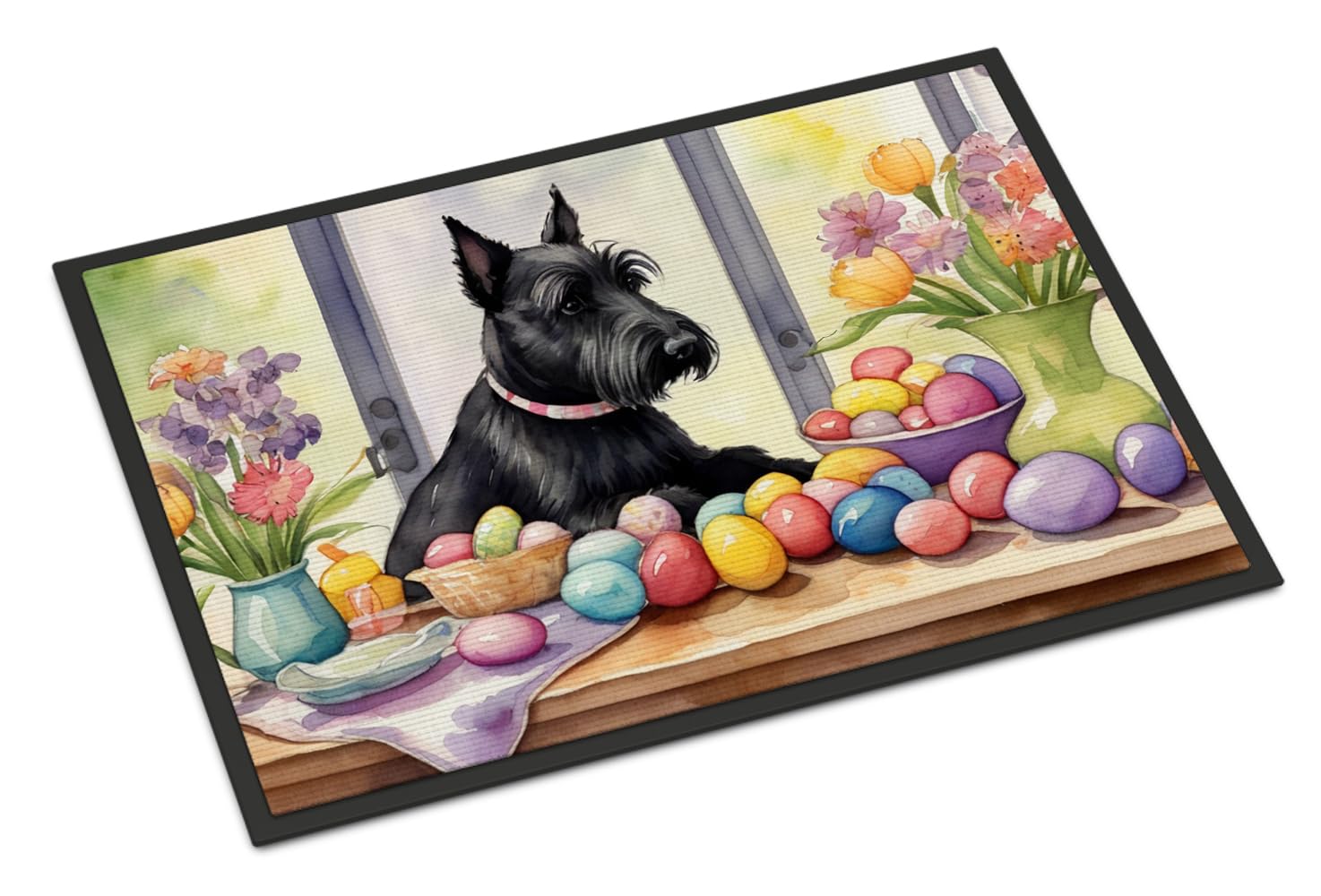 Carolines Treasures DAC6895JMAT Decorating Easter Scottish Terrier Doormat Front Door Mat Indoor Outdoor Rugs for Entryway, Non Slip Washable Low Pile, 24H X 36W