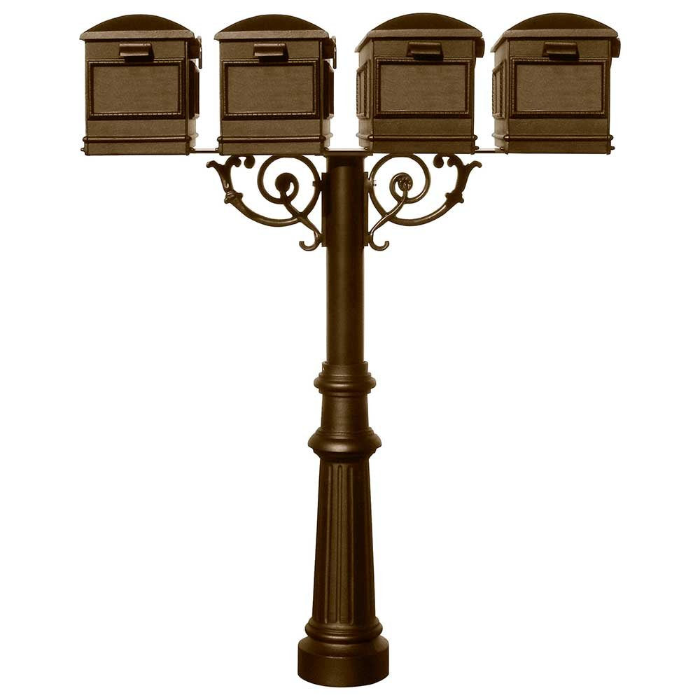 The Hanford QUAD Lewiston mailbox post system w/Scroll Supports, Bronze - HPWS4-800-LM-BRZ