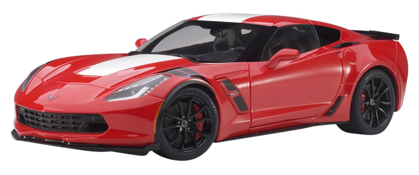 2017 Chevrolet Corvette C7 Grand Sport Red with White Stripe and Black Fender Hash Marks 1/18 Model Car by Autoart