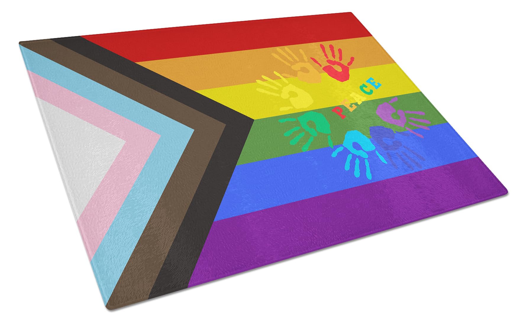 Carolines Treasures CK8019LCB Gay Pride Peace Hands Progress Pride Glass Cutting Board Large Decorative Tempered Glass Kitchen Cutting and Serving Board Large Size Chopping Board
