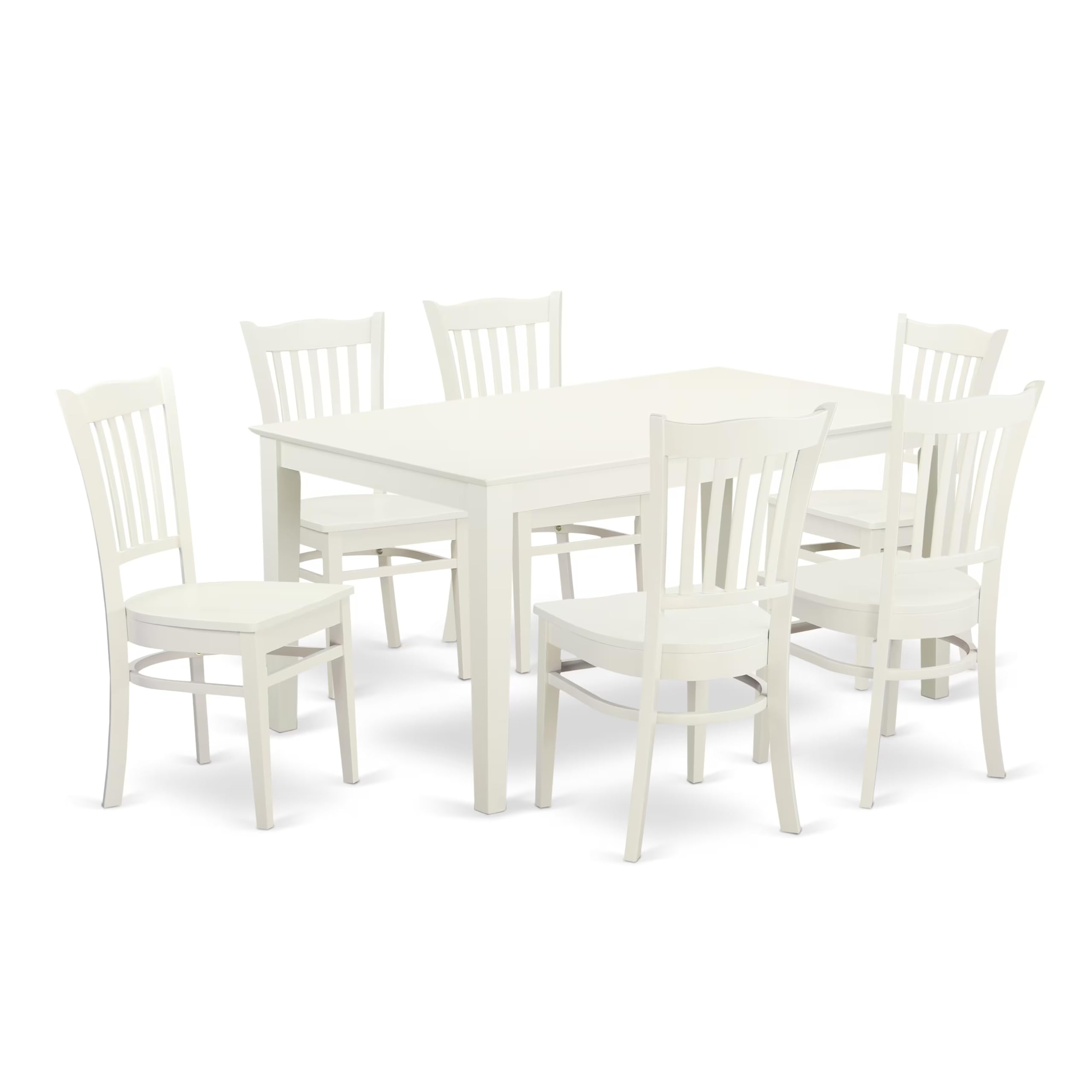 CAGR7-LWH-W 7 Piece dining table set for 6- Dining table and 6 Wood seat dining chairs