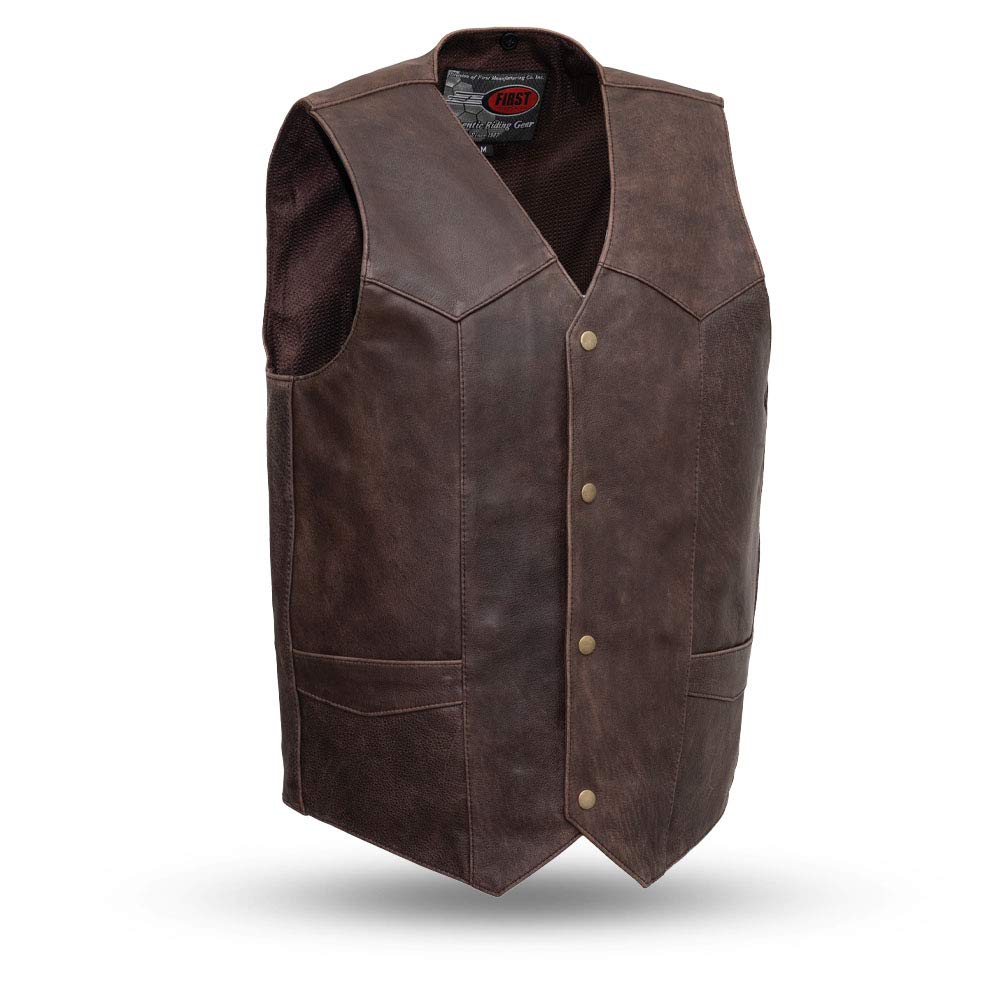 Texan Brown Mens Motorcycle Western Style Leather Vest