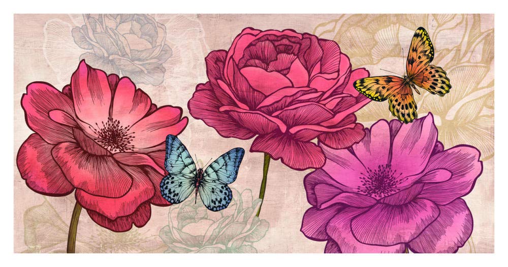 Roses and Butterflies (Neutral)-Paper Art-38x20”
