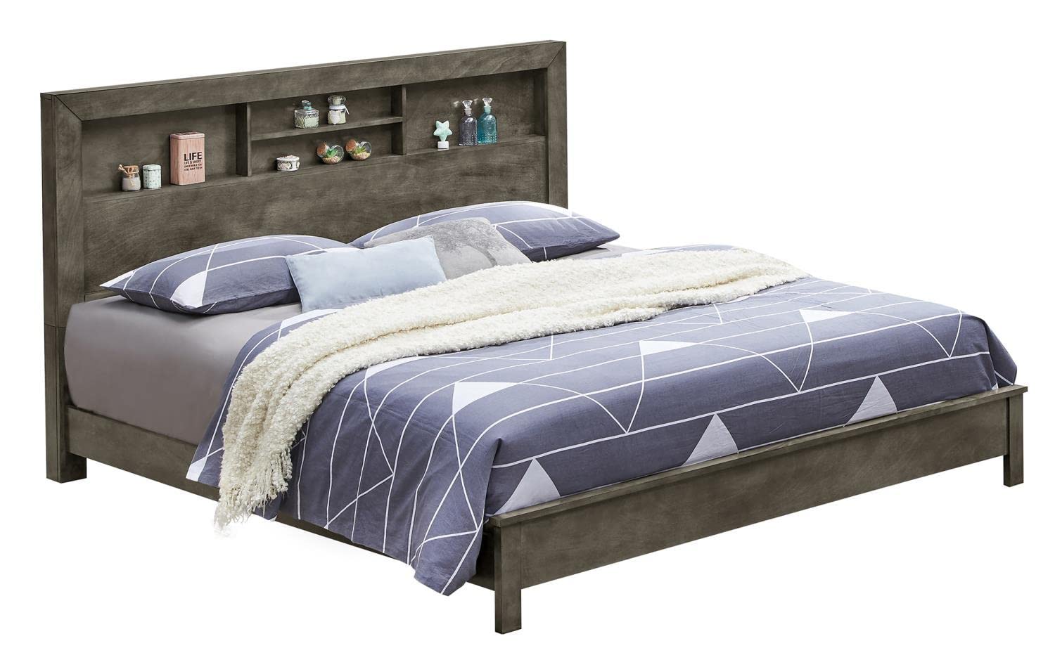 Burlington Gray King Platform Bed with Storage Shelves