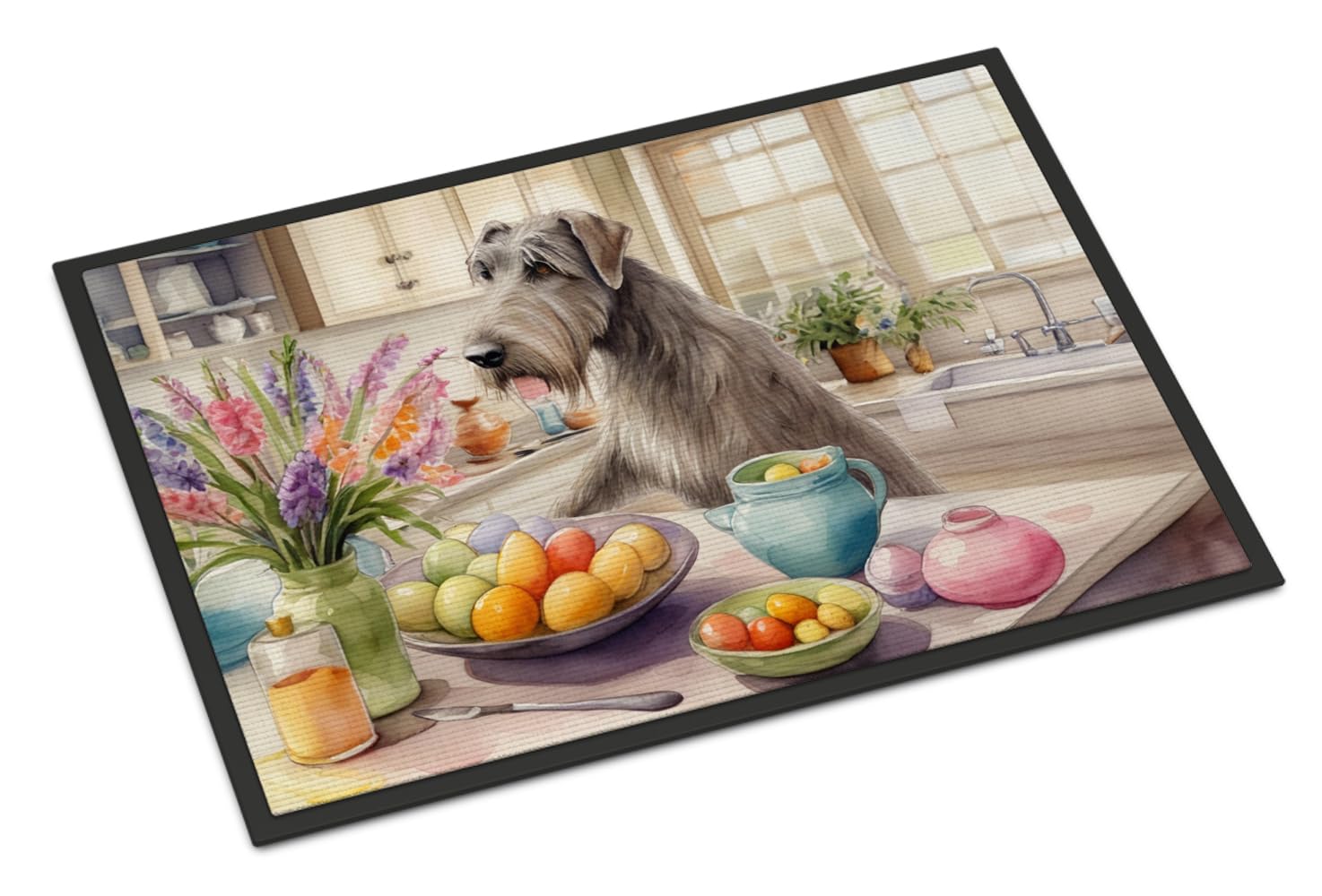 Carolines Treasures DAC6835JMAT Decorating Easter Irish Wolfhound Doormat Front Door Mat Indoor Outdoor Rugs for Entryway, Non Slip Washable Low Pile, 24H X 36W