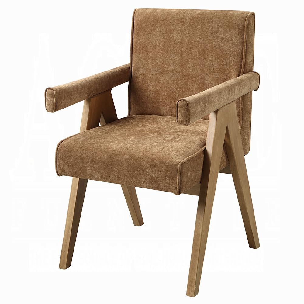 Sery Armchair Set of 2, Chocolate Brown Chenille Seat, Wood Legs