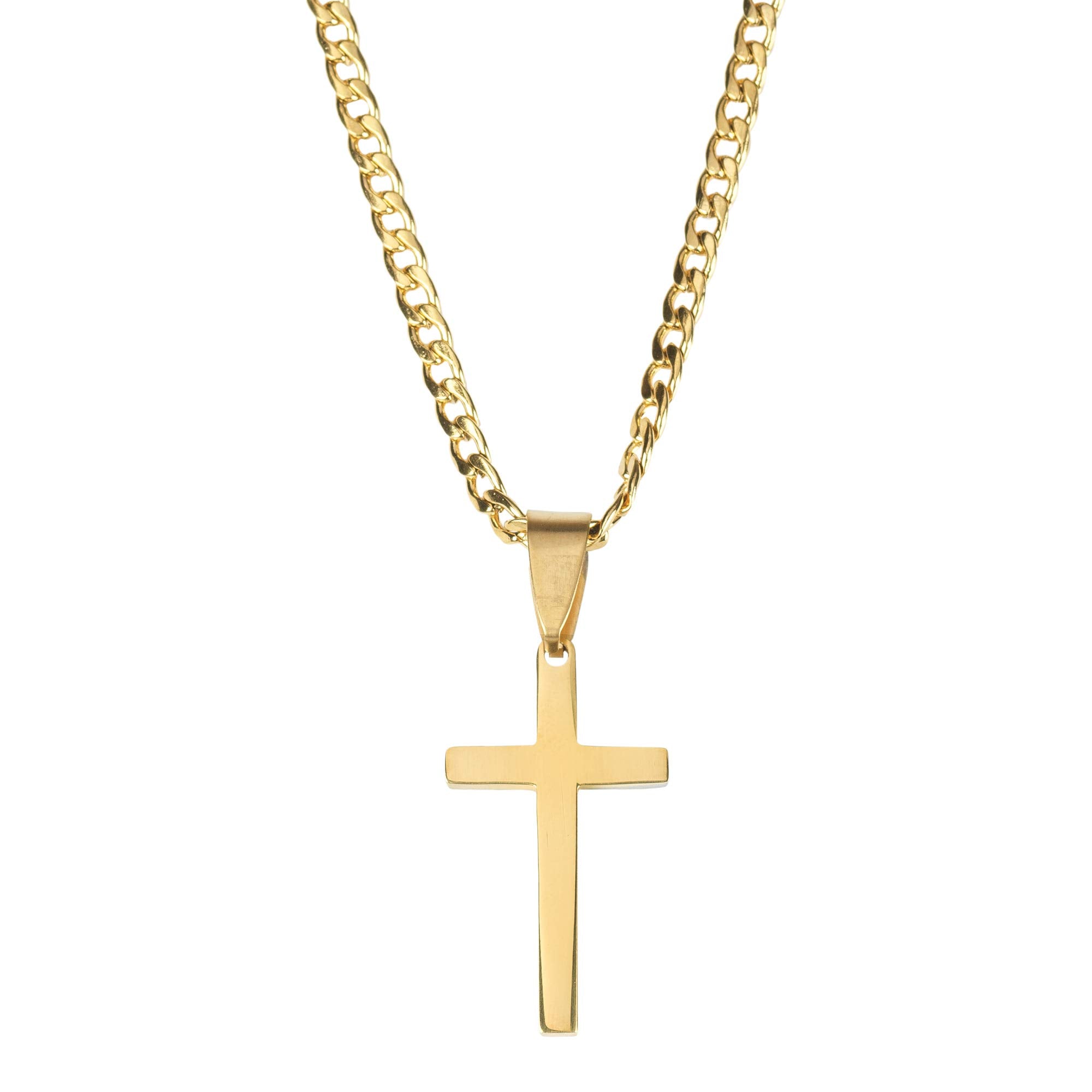 Mens Plated Stainless Steel Slim Box Cross Necklace