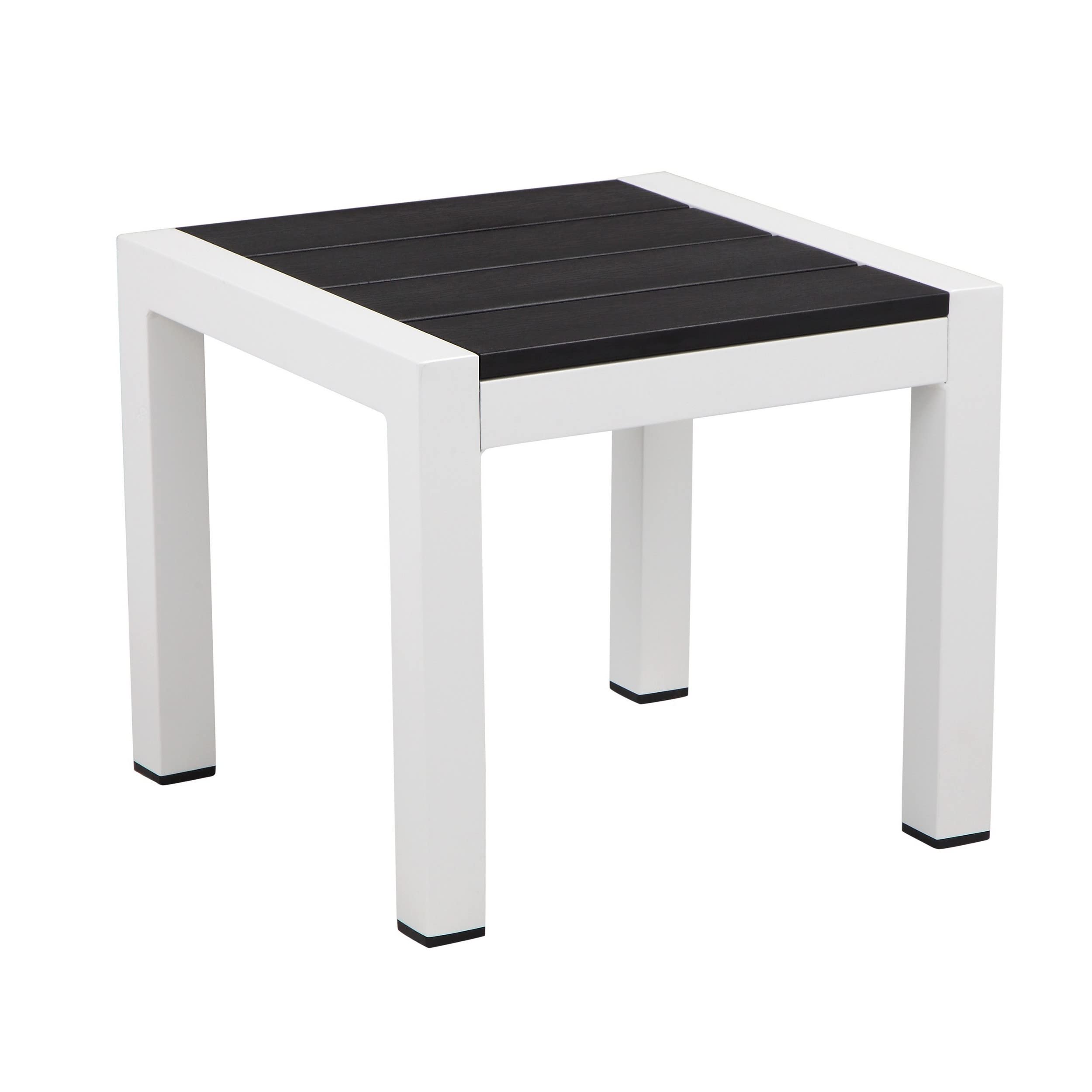 Josh 18 Inch Side End Table, Jet Black Polyresin Planks, Aluminum Frame