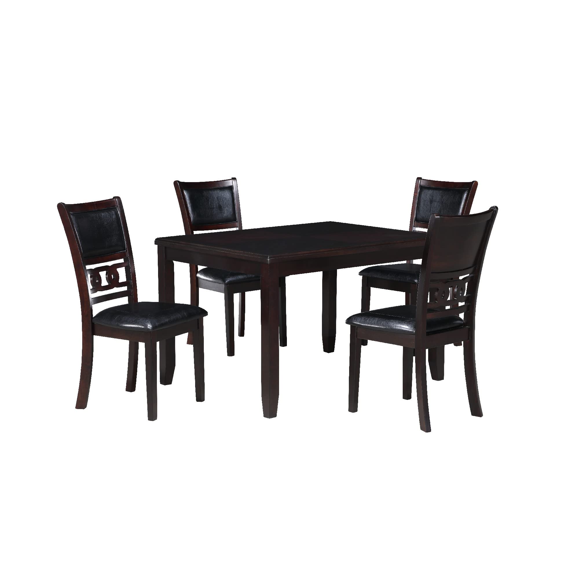 Gary 48 Inch 5 Piece Dining Table Set, Leatherette Seats, Ebony Brown
