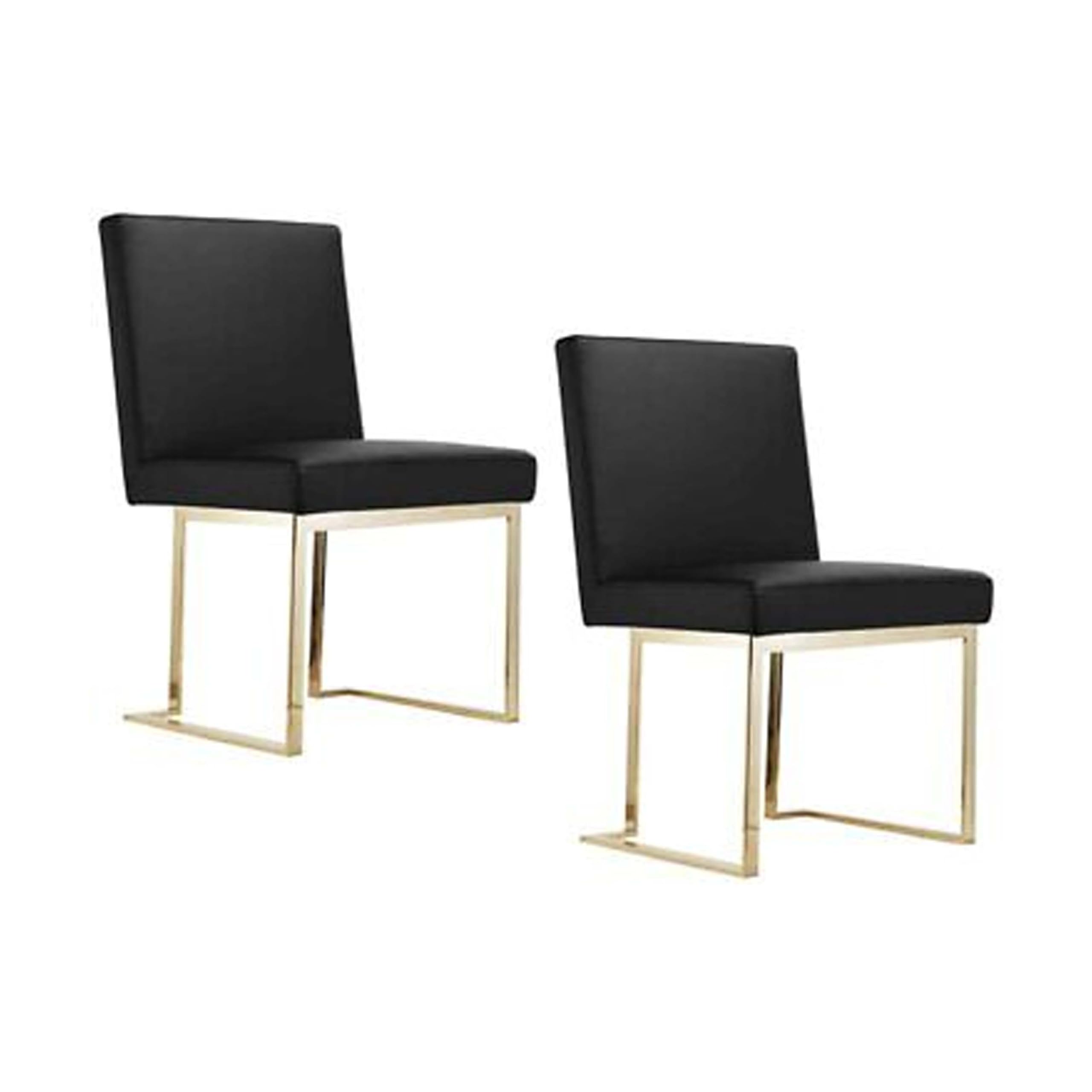 Boly 26 Inch Counter Height Chair, Black Faux Leather Seat, Gold Cantilever