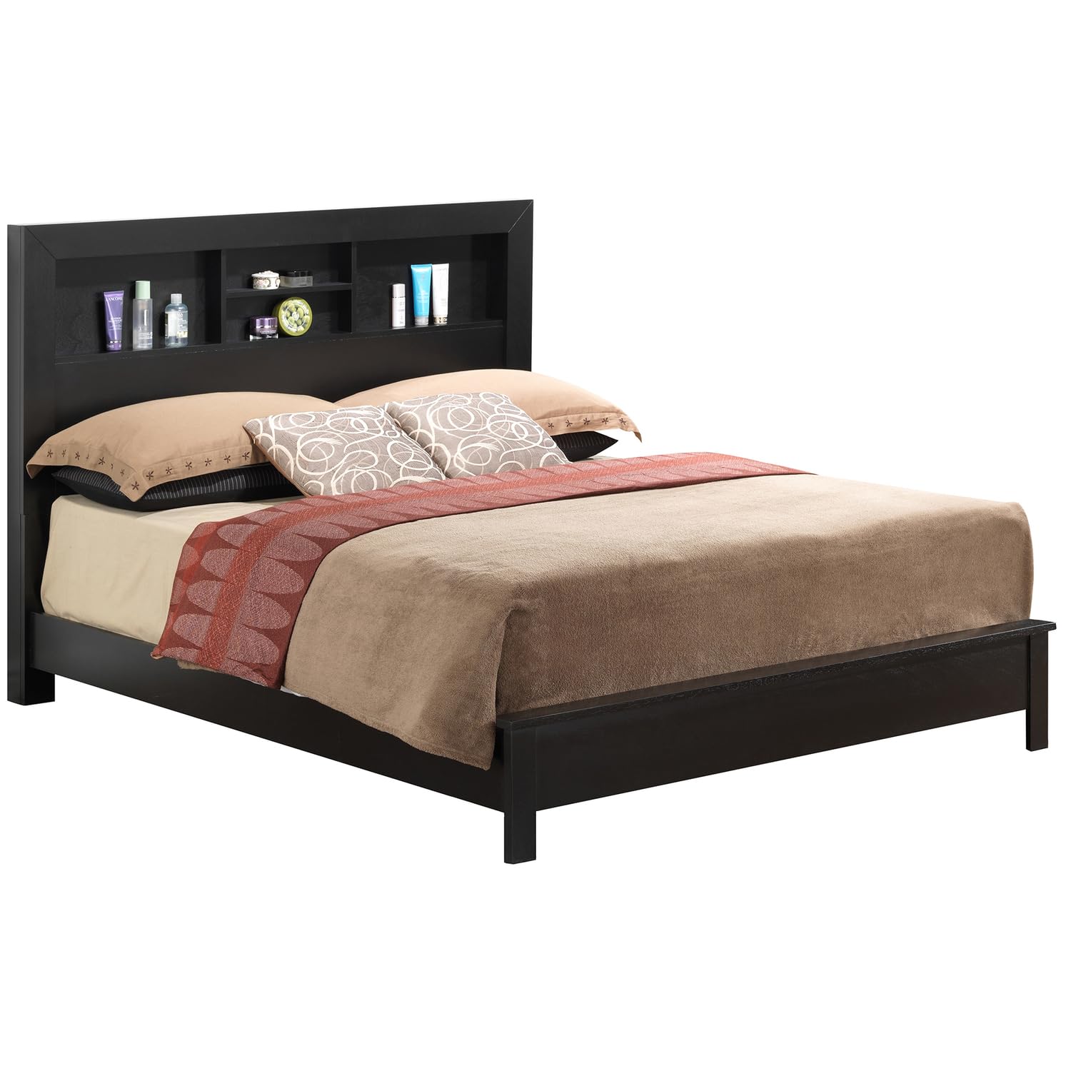 Burlington Black Full Platform Bed with Storage Shelves