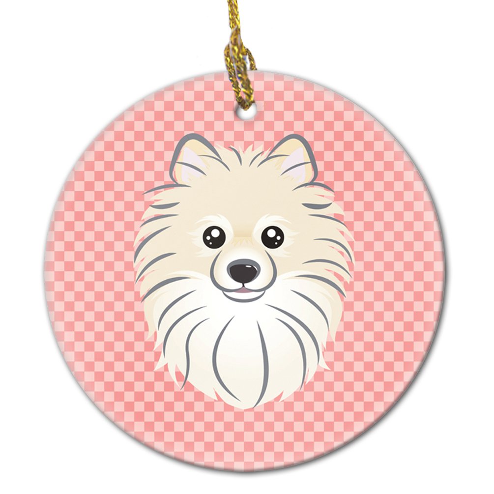 Checkerboard Pink Pomeranian Ceramic Ornament BB1207CO1