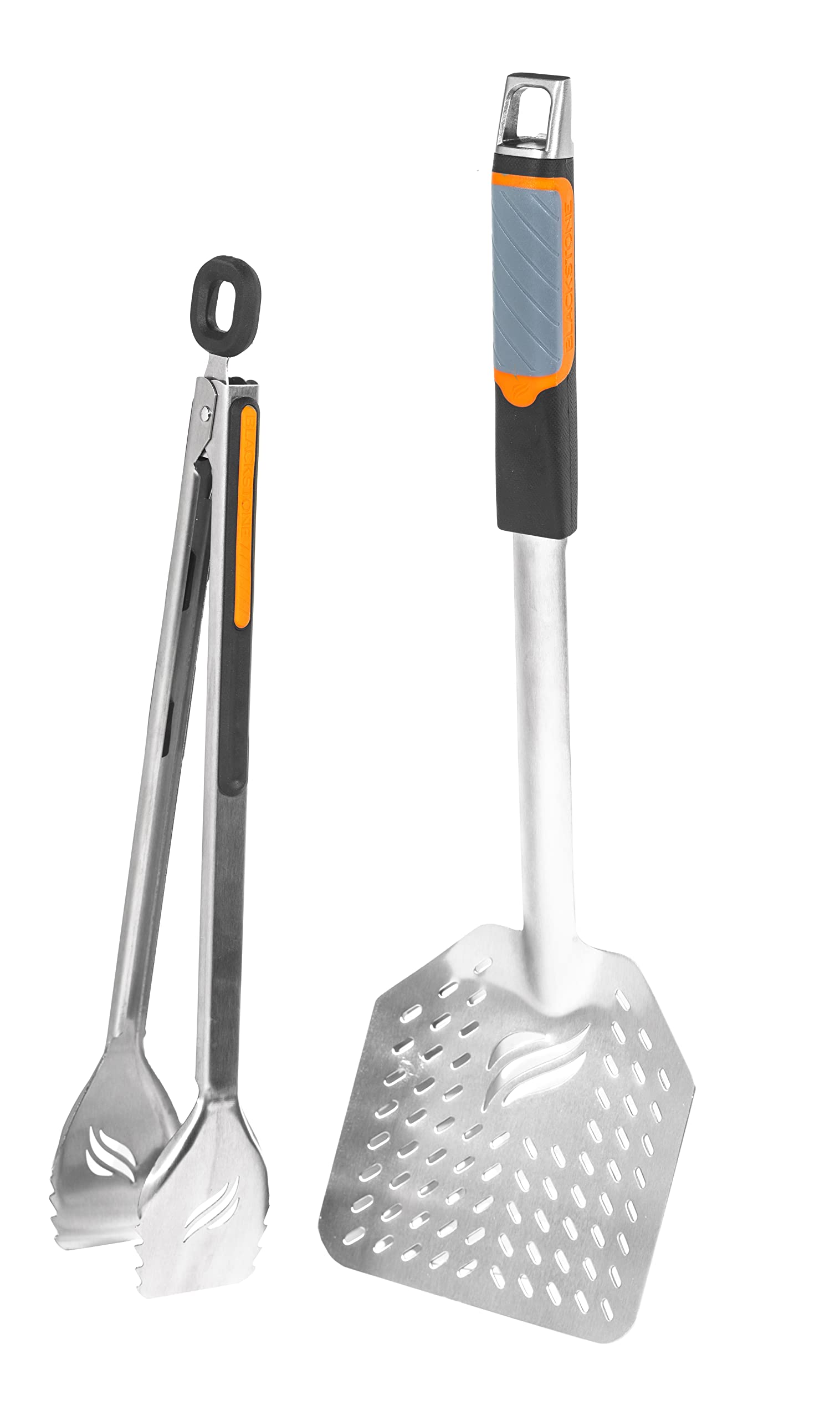 Blackstone 5282 Frying Tongs And Skimmer Spatula Set For Barbeque And Grilling 1 Long Handled Tong With Square Hang Loop, 1 Larg
