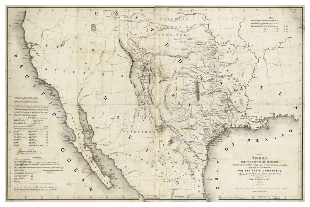 Map of Texas and the countries adjacent, 1844-Paper Art-62x42”