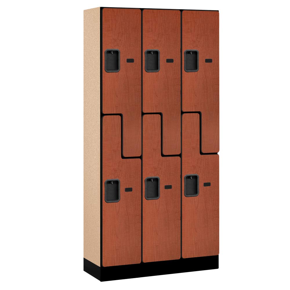 12 Wide Double Tier S Style Designer Wood Locker - 3 Wide - 6 Feet High - 15 Inches Deep - Cherry