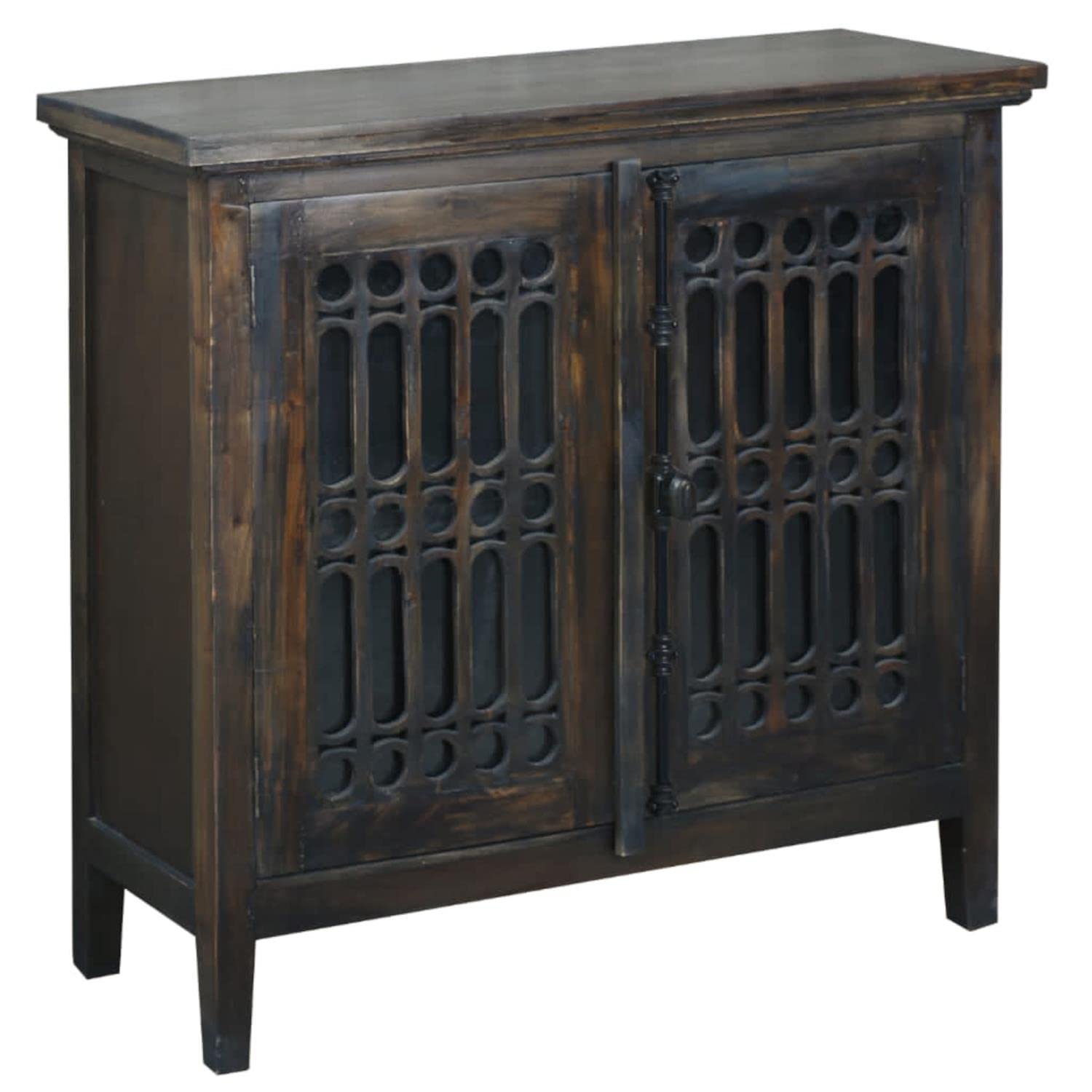Sunset Trading Cottage 39 Carved 2 Door Cabinet | Distressed Vintage Brown Solid Wood | Fully Assembled Accent Cupboard"