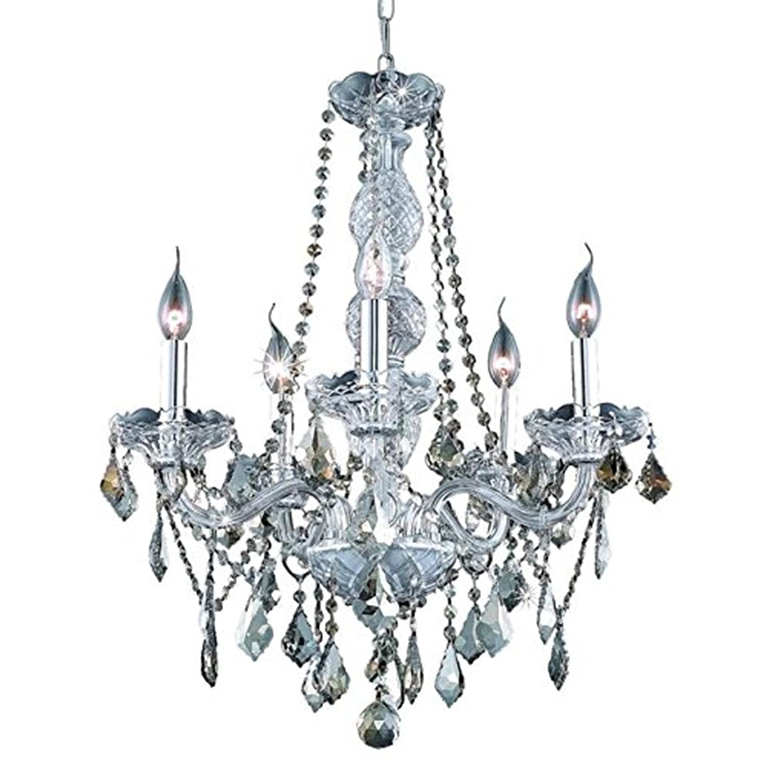 Verona 5 light Chrome Chandelier Golden Teak (Smoky) Royal Cut Crystal