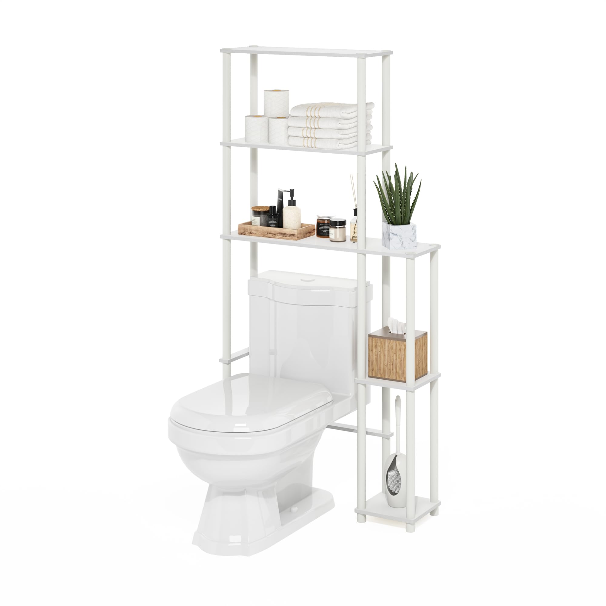 Furinno Turn-N-Tube Toilet Space Saver with 5 Shelves, White/White