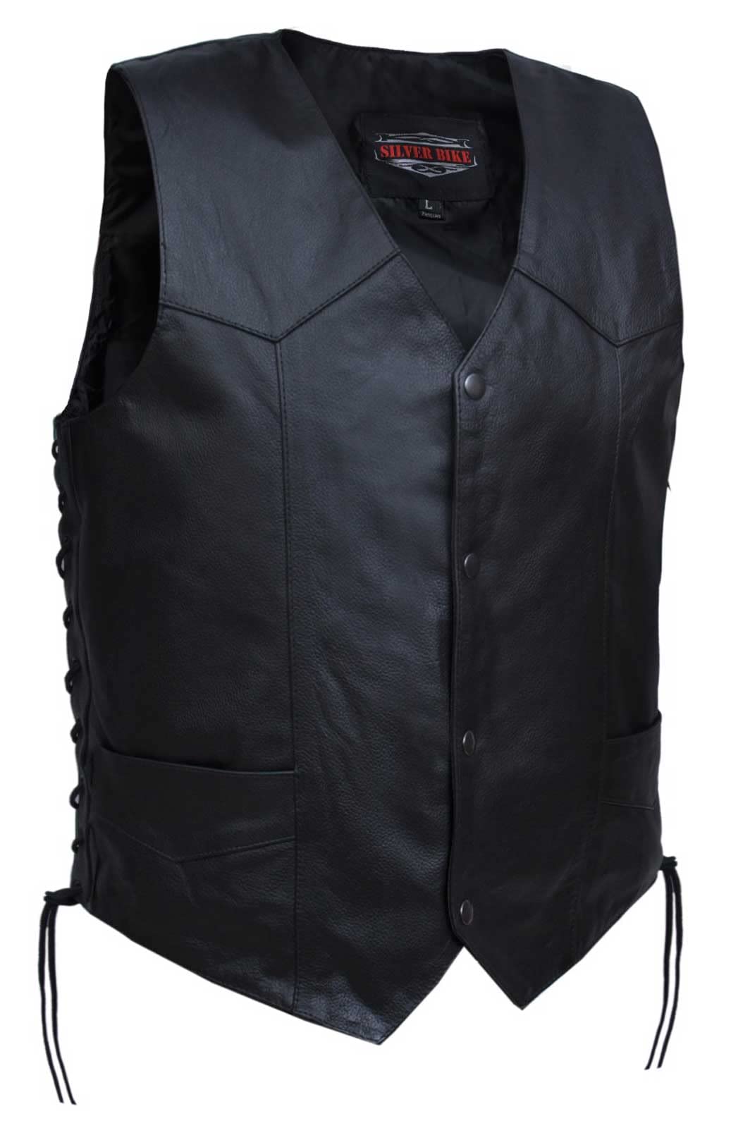 Mens Side Lace PREMIUM LEATHER Goat Vest ,Black ,3XL
