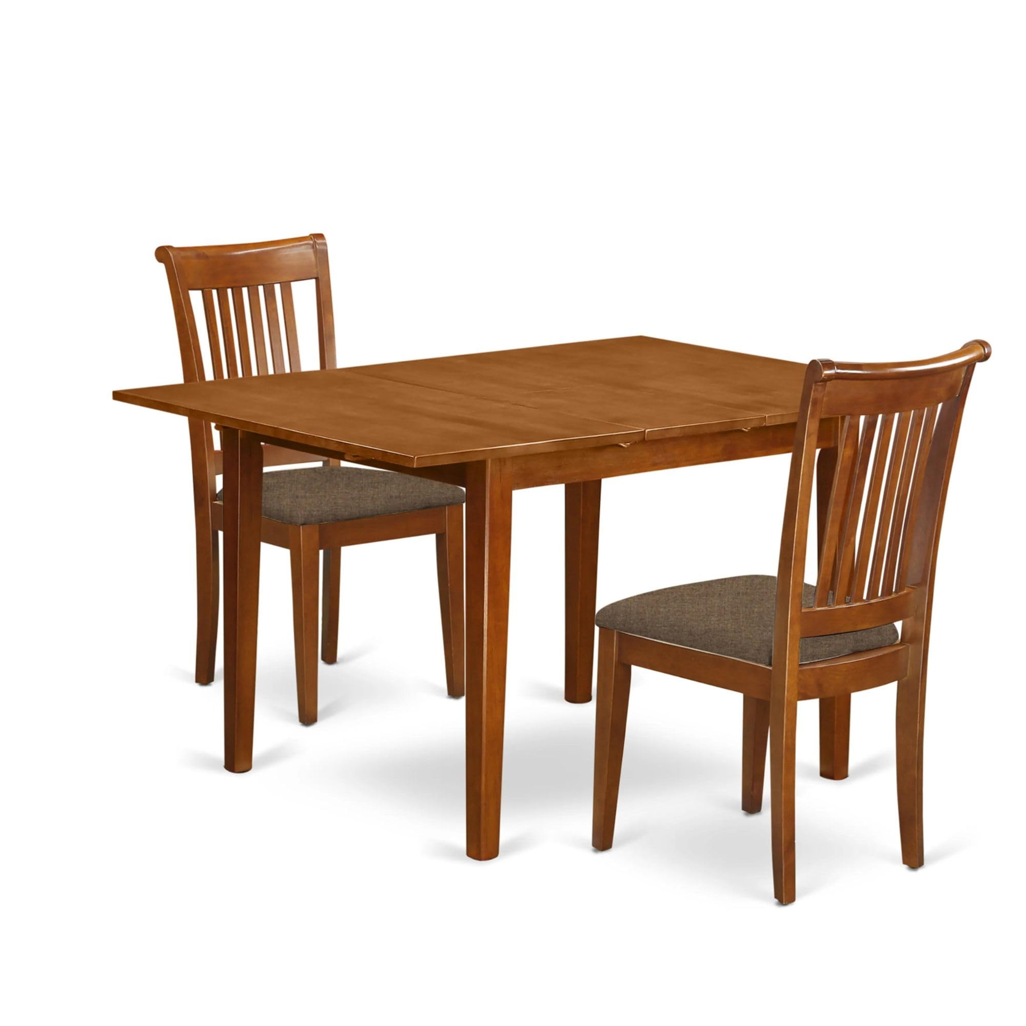 MLPO3-SBR-C 3 Pc set Milan Kitchen Table featuring Leaf and 2 Cushiad Seat Chairs in Saddle Brown .