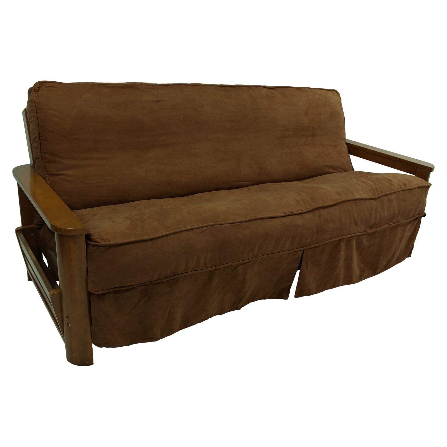 Solid Microsuede Double Corded 8 to 9-inch Full Futon Slipcover - Saddle Brown
