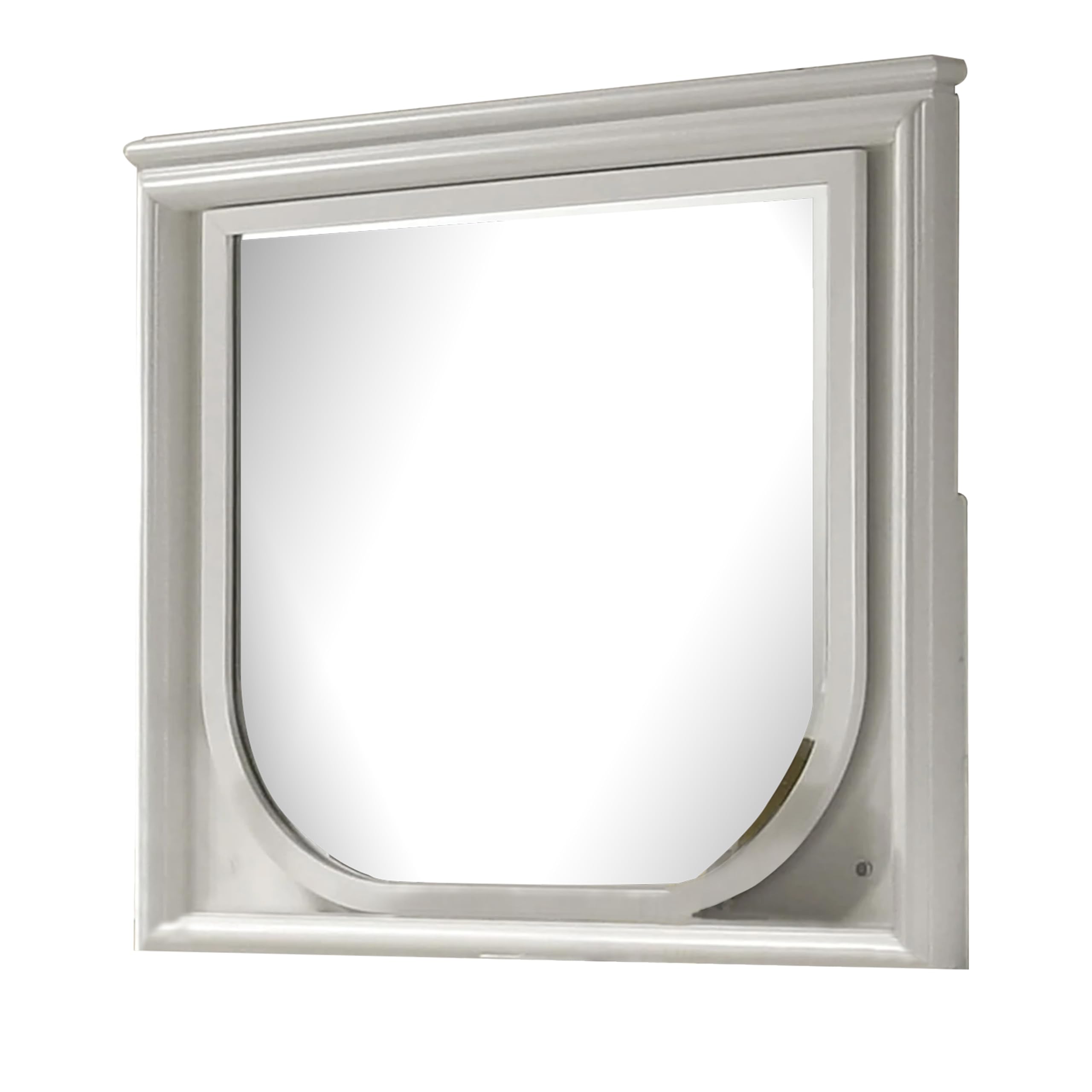 Dima Dresser Mirror, 38 Inch, White Rubberwood, Embossed Panels w LED