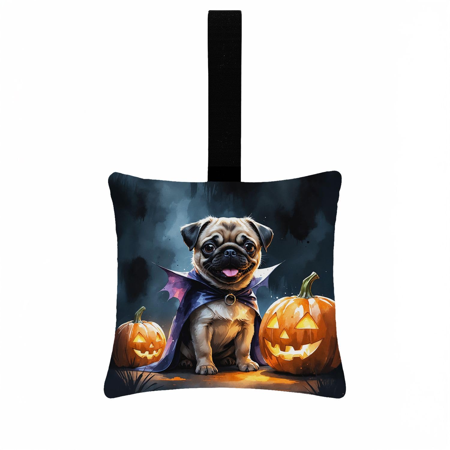 Carolines Treasures Pug Puppy Halloween Mini Hanging Pillow Ornament 3.5  3.5 Decorative Door-Knob & Tree Hanger, Soft Fabric Cushion
