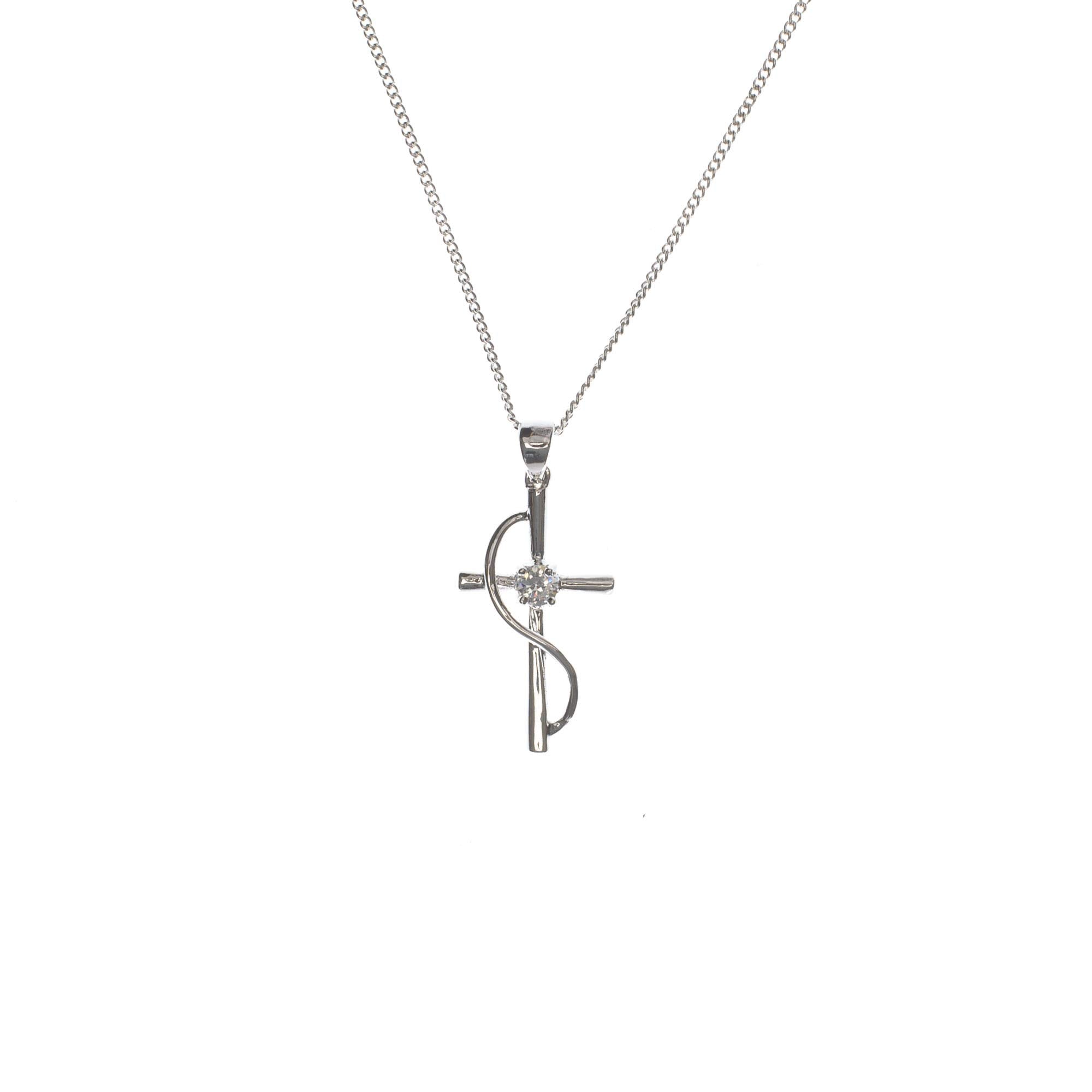 Silver Plated Cross With Sash Necklace