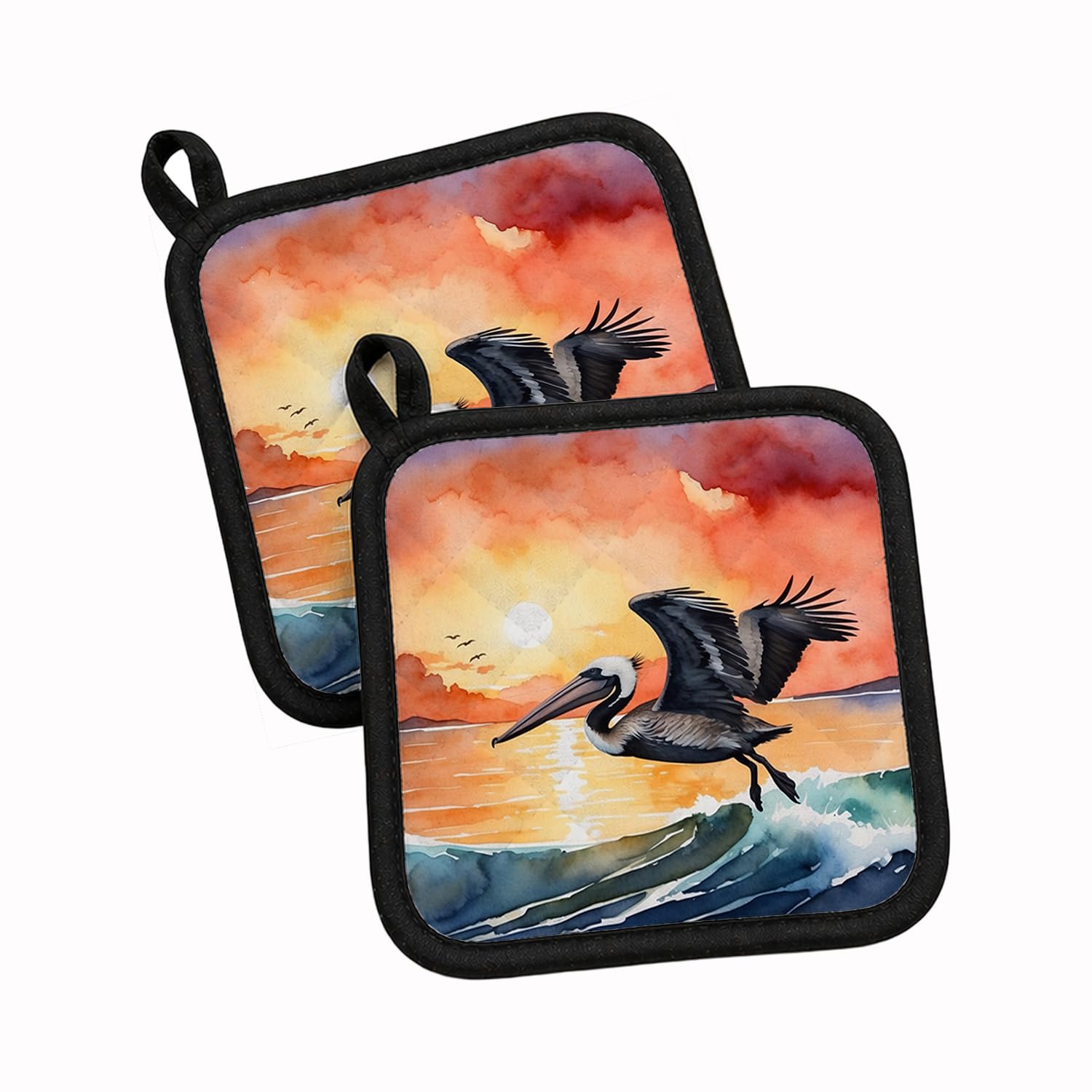Carolines Treasures Pelican Fiery Sunset Pair of Pot Holders Kitchen Heat Resistant Pot Holders Sets Oven Hot Pads for Cooking Baking BBQ, 7 1/2 x 7 1/2