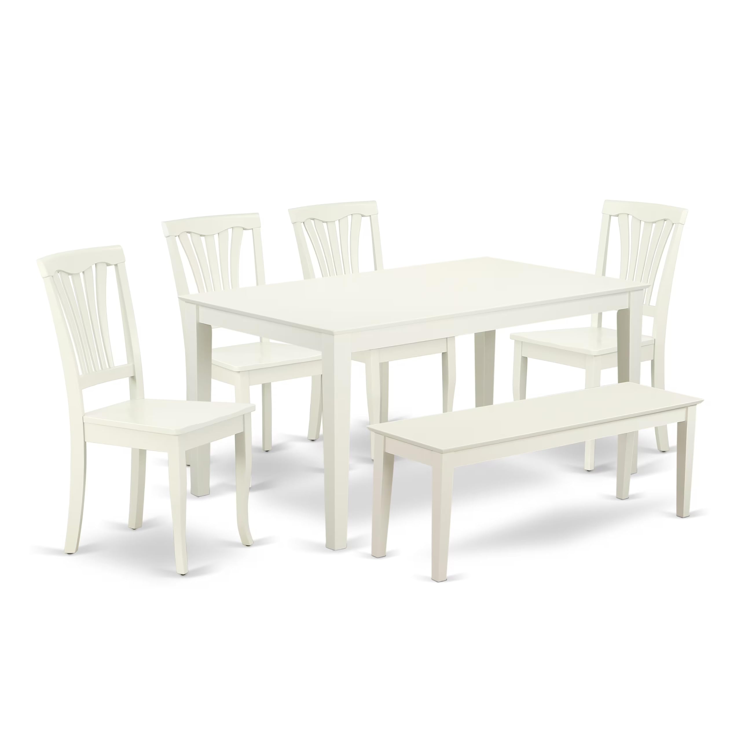 CAAV6-LWH-W 6PC Rectangular 60 inch Table and 4 vertical slatted Chairs plus 1 bench