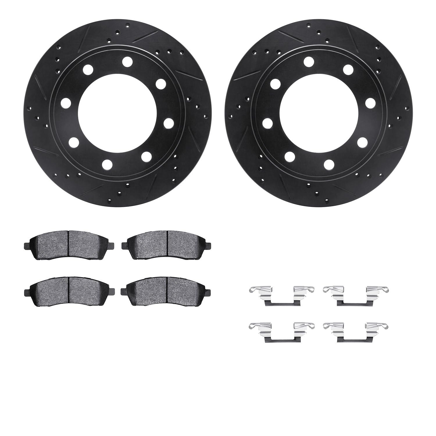 R1 Concepts Drilled and Slotted Black Disc Brake Rotor Set with Semi-Met Pads and Hardware WHYH1-54131