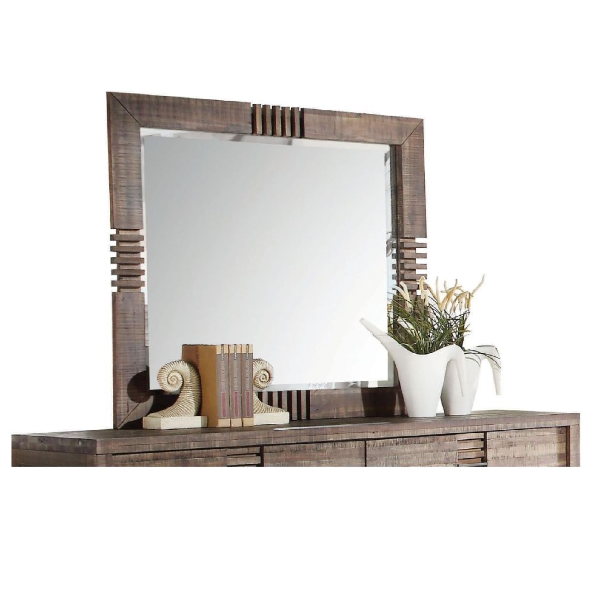 Yadlio Mirror - Andria Beveled Mirror with Sturdy Wooden Frame and Reclaimed Oak Finish - Elegant Touch for Reflection and Dcor
