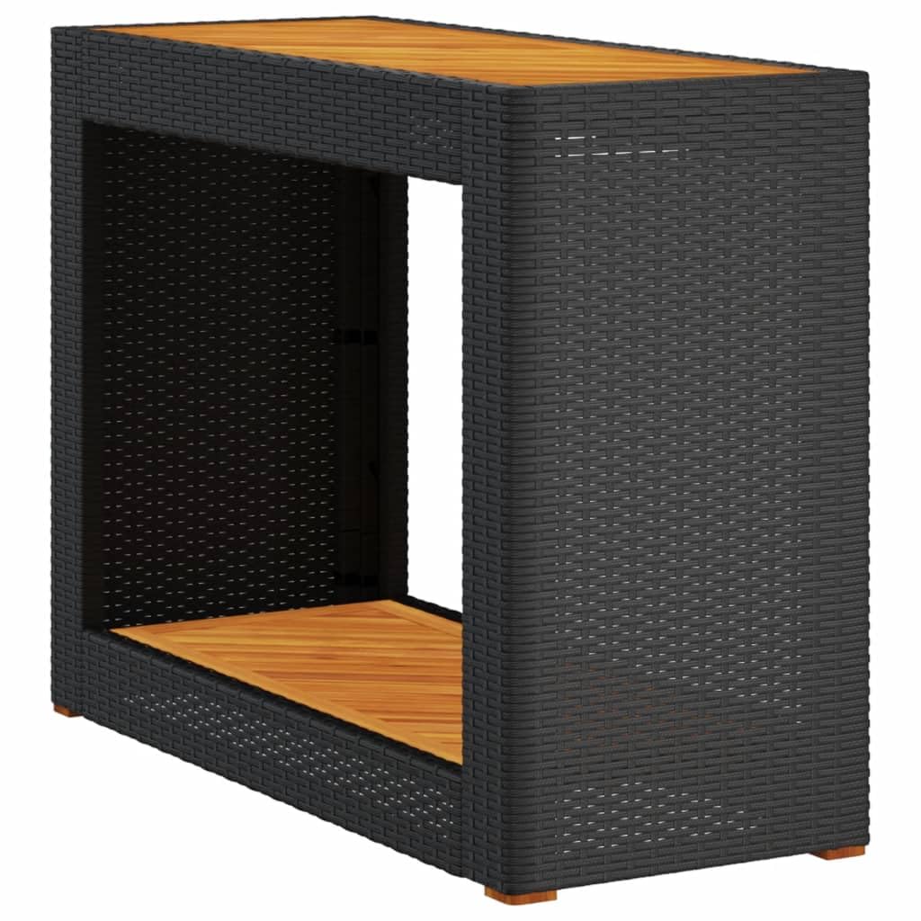 vidaXL Patio Side Table with Wooden Top Black 39.4x15.7"x29.5" Poly Rattan"