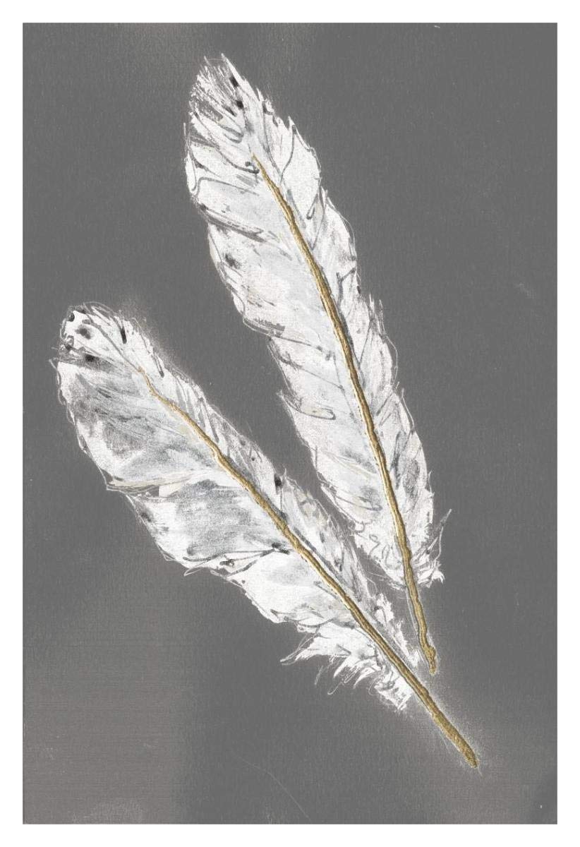 Gold Feathers III on Grey -Paper Art-26x38”