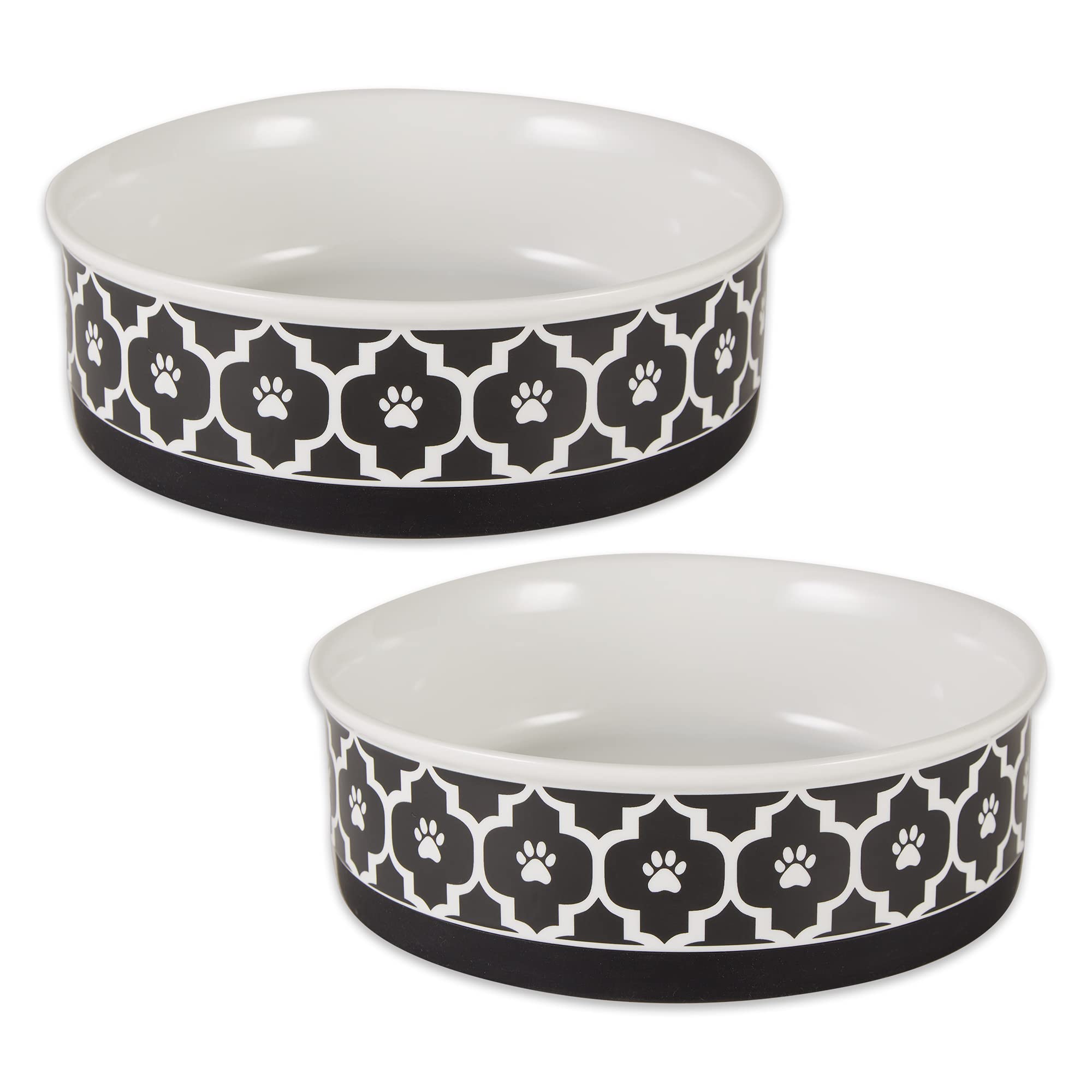 Bone Dry Lattice Collection Pet Bowl & Canister Large Set 7.5X2.4 Inches Black 2 Piece