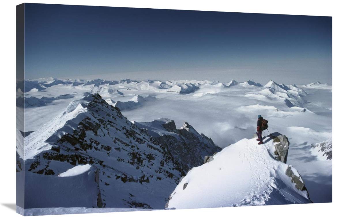 Climber on the summit of Mt Shinn, Ellsworth Mountains, Antarctica-Canvas Art-36x24”