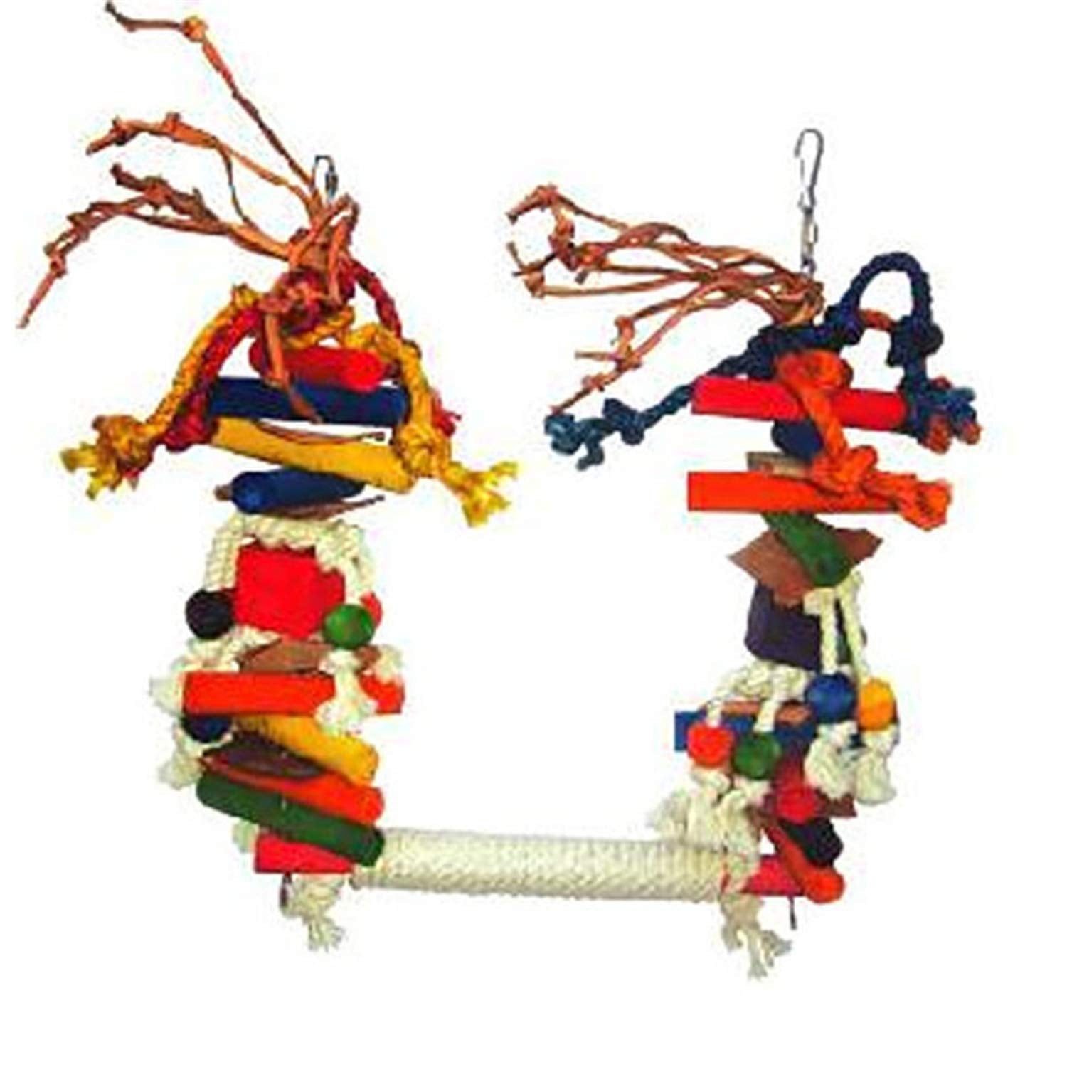Large Rope Swing with Wood Blocks and Leather Bird Toy HB46259
