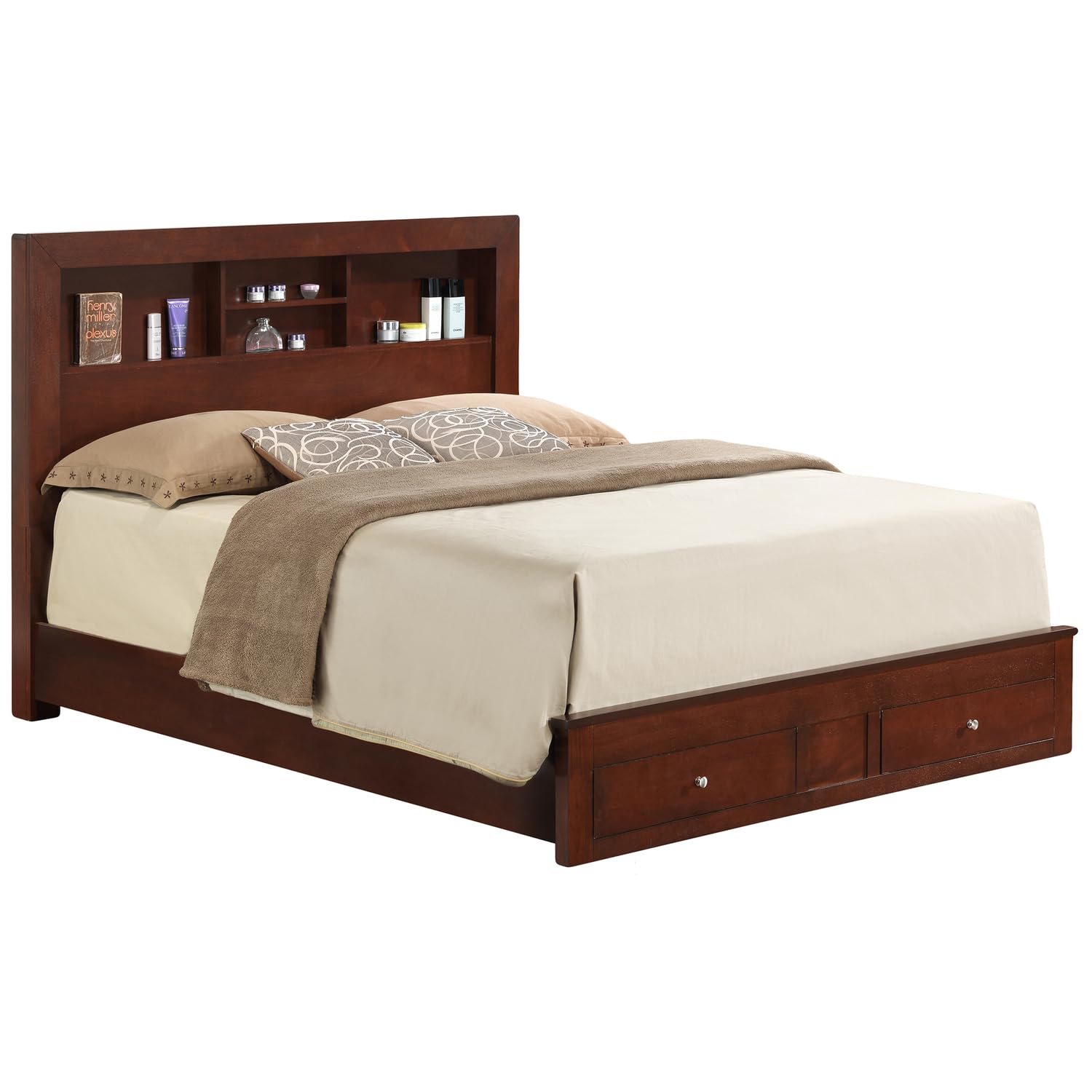 Burlington Cherry Full Storage Platform Bed with Storage Drawers and Storage Shelves