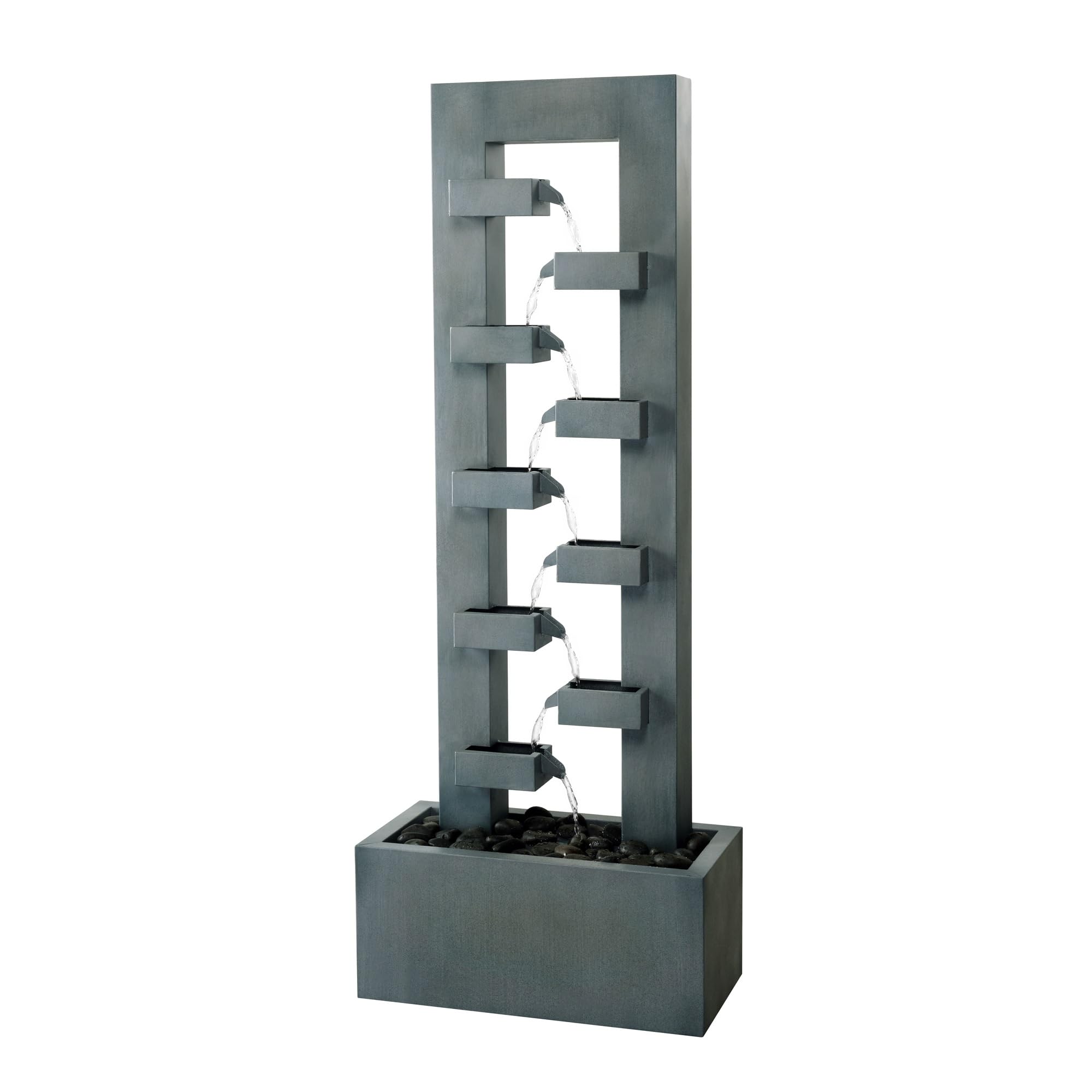 Hi-Line Gift Ltd 79532-R-GY Metal Fountain with Dusty Blue Finish