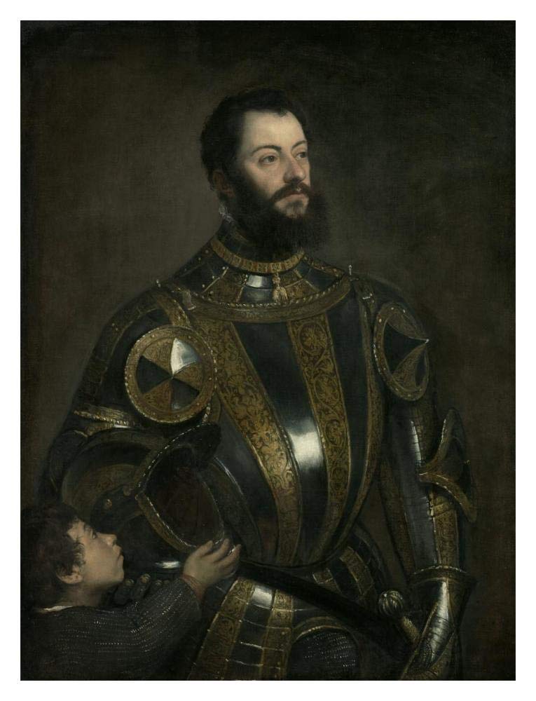 Portrait of Alfonso dAvalos, Marchese del Vasto, in Armor with a Page-Paper Art-14x18”