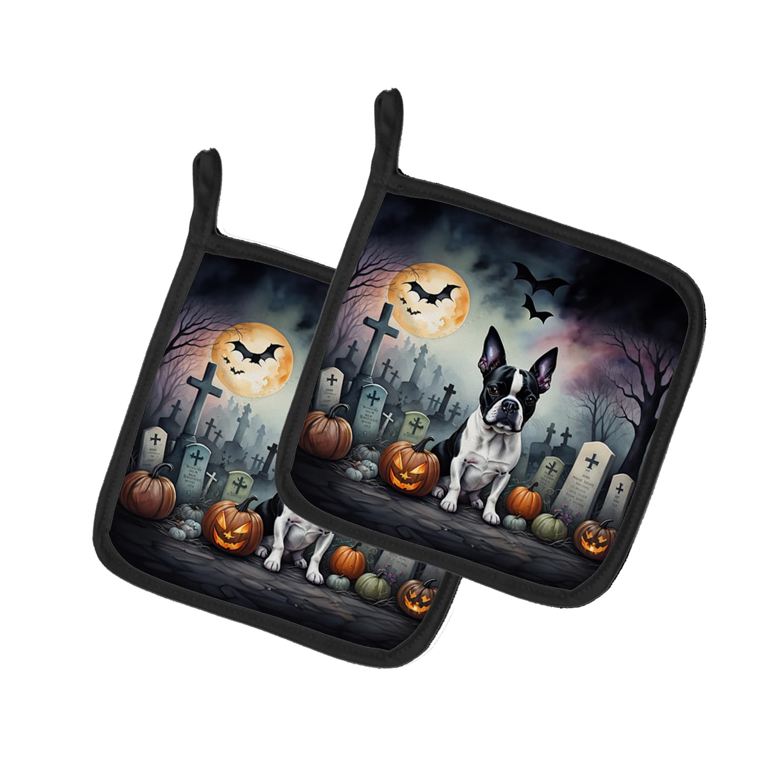 Boston Terrier Spooky Halloween Pair of Pot Holders