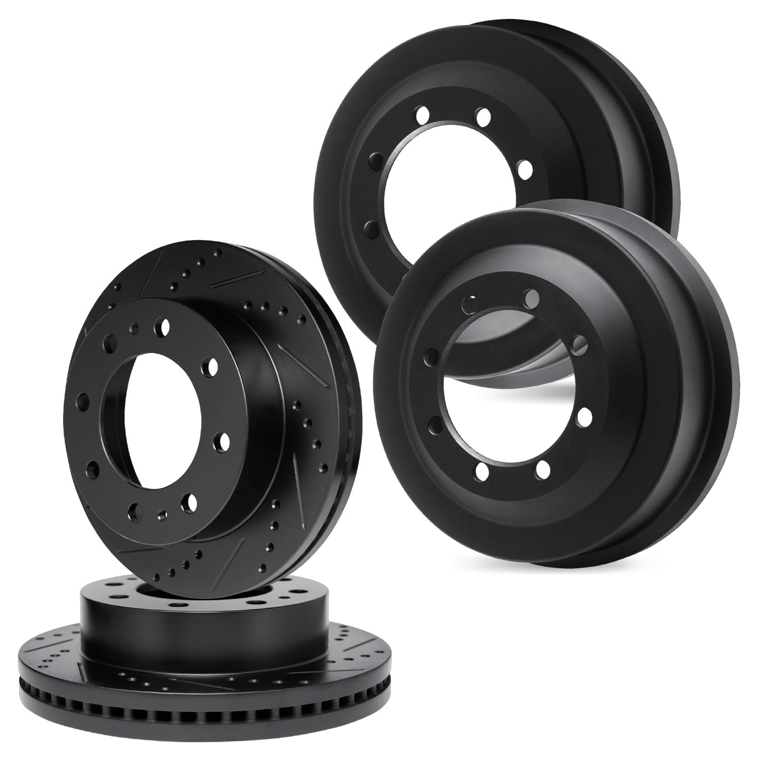R1 Concepts Drilled and Slotted Black Disc Brake Rotor and Drum Set WHPN2-54180