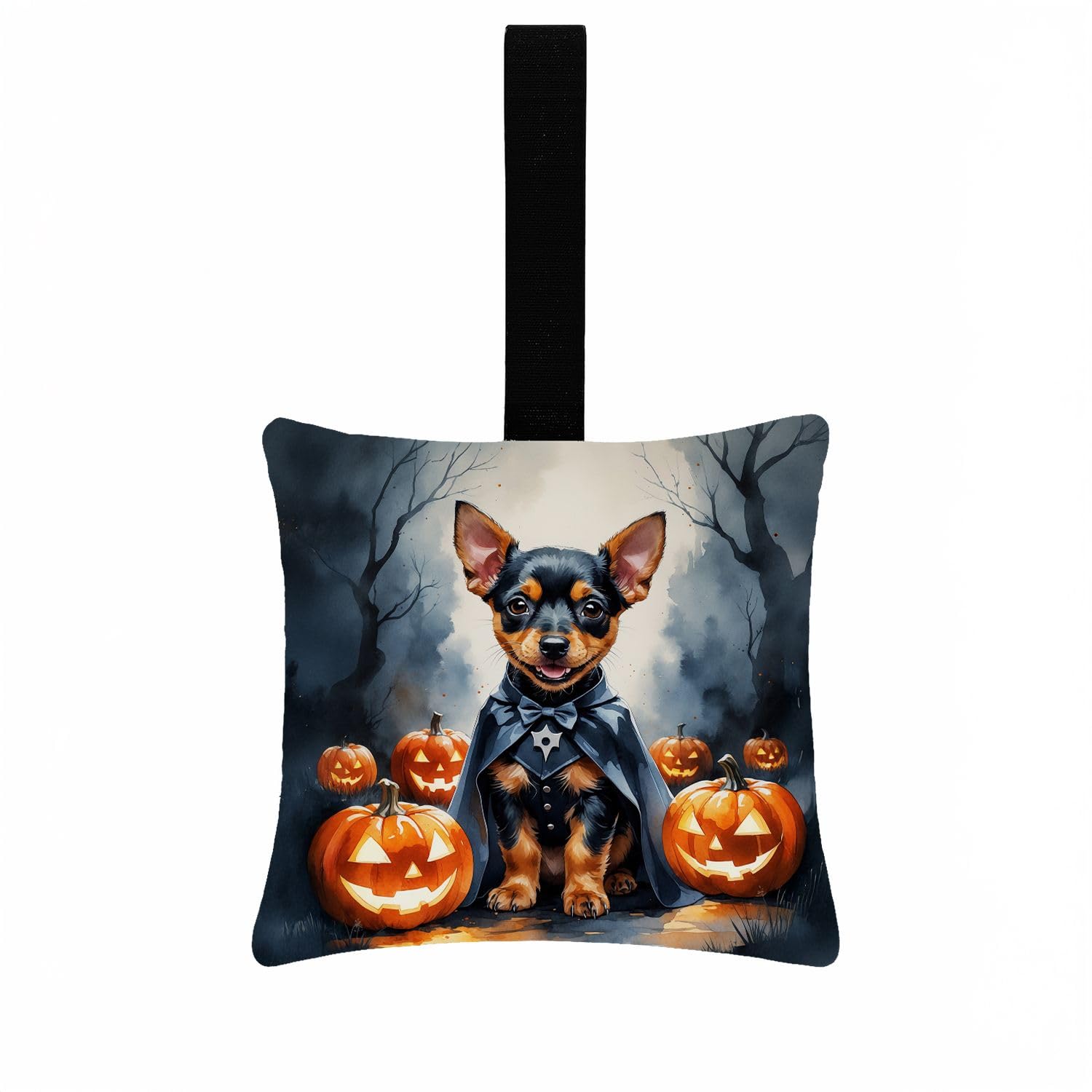 Carolines Treasures Miniature Pinscher Puppy Halloween Mini Hanging Pillow Ornament 3.5  3.5 Decorative Door-Knob & Tree Hanger, Soft Fabric Cushion