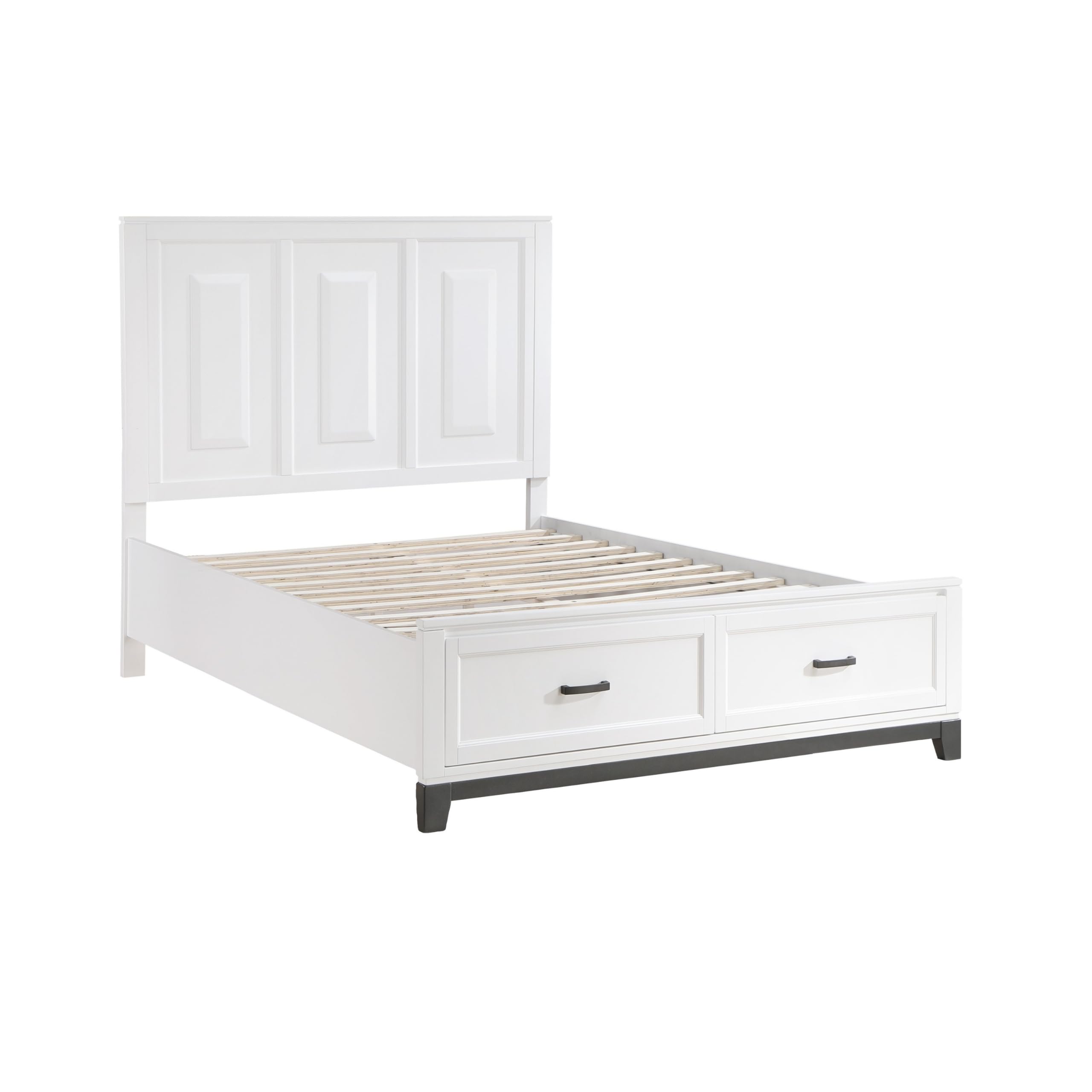 Thiem Queen Size Platform Bed with 2 Storage Drawers, White Wood Finish