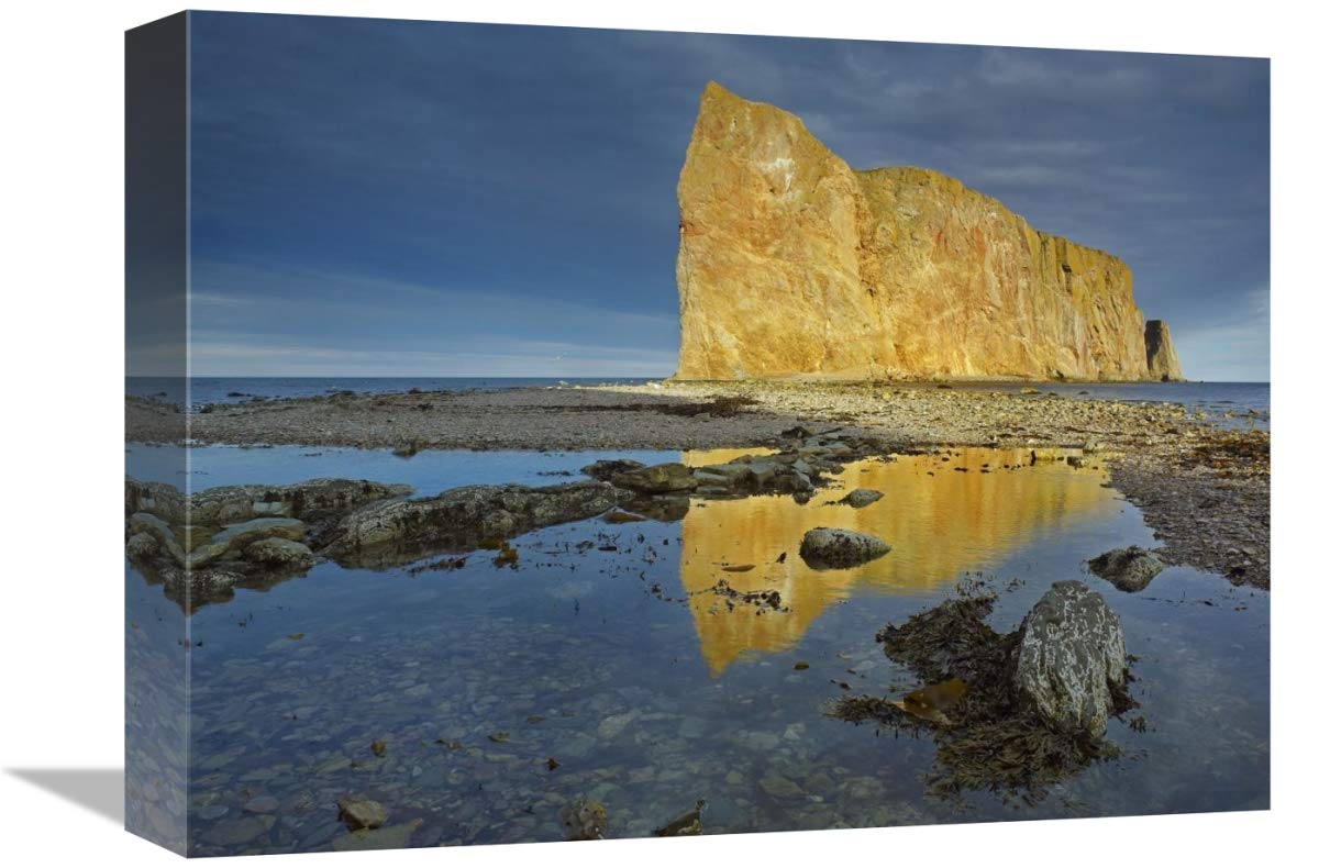Coastline and Perce Rock, a limestone formation, Quebec, Canada-Canvas Art-16x12”