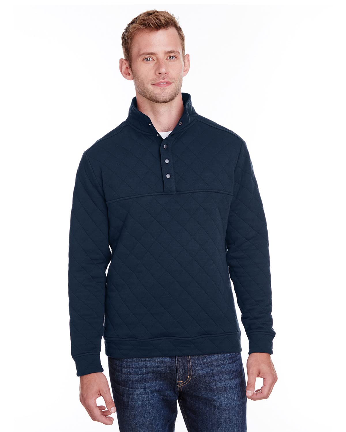 J. America Quilted Snap Pullover - Navy, XL