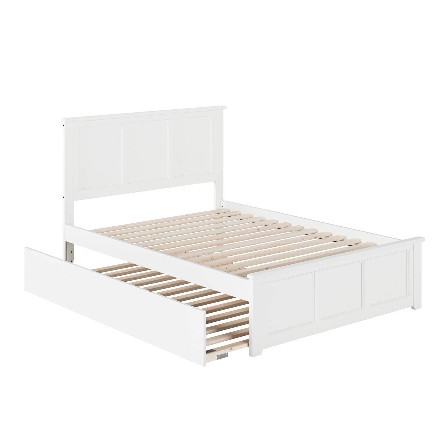 Madison Full Solid Wood Platform Bed with Matching Footboard & Full Trundle in White
